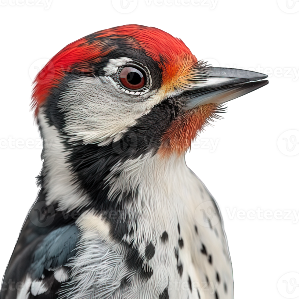 AI generated woodpecker isolated on transparent background ,woodpecker macro potrait ,generative ai png