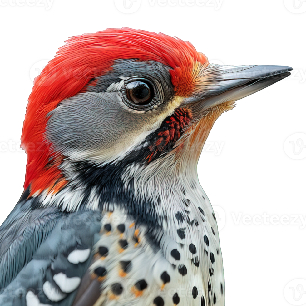 AI generated woodpecker isolated on transparent background ,woodpecker macro potrait ,generative ai png