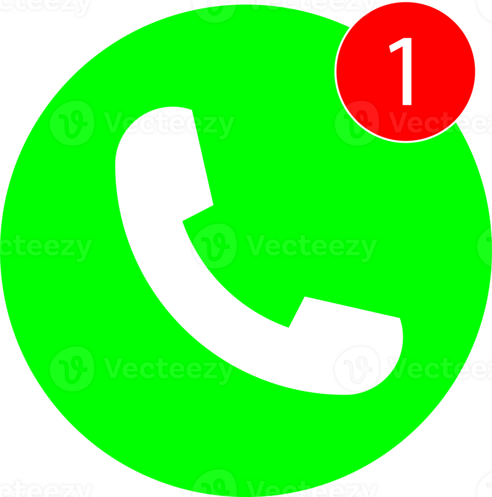 Phone icon with one missed call sign, white on green background for graphic design, logo, web site, social media, mobile app, ui illustration. png