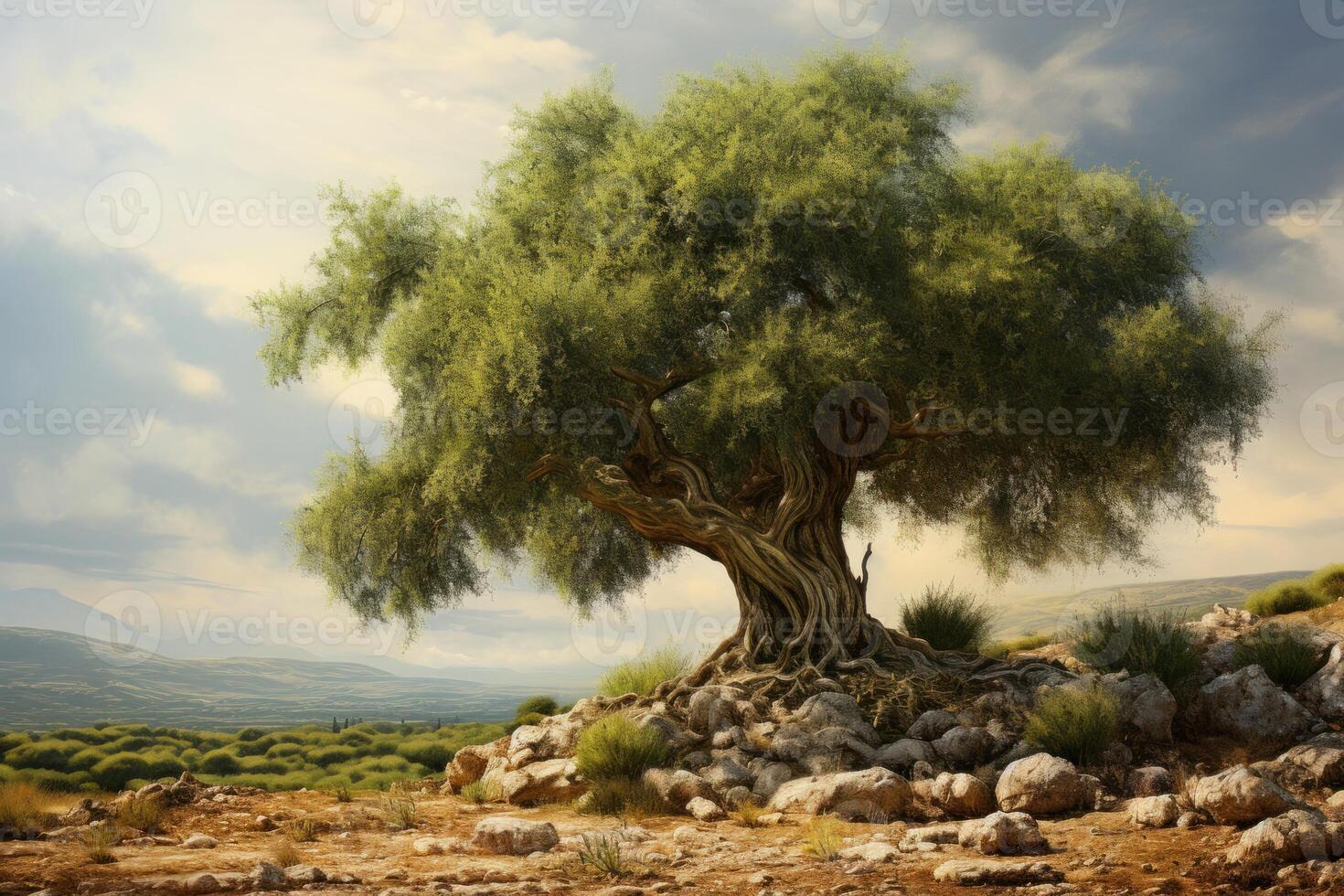 AI generated Verdant Olives tree garden branch. Generate Ai photo