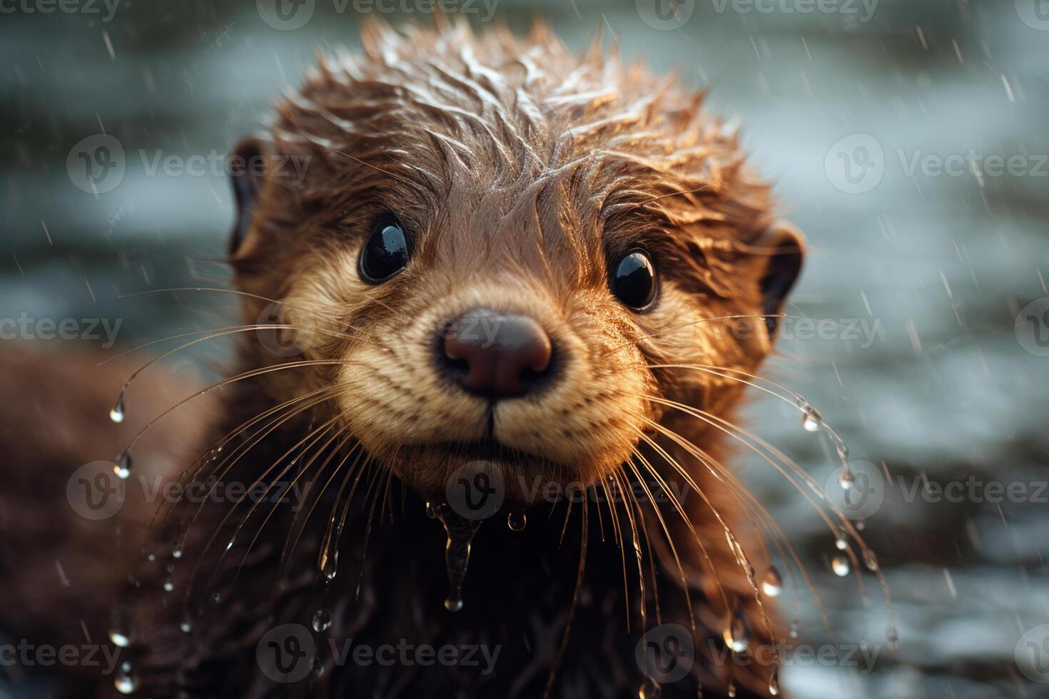 AI generated Adorable Otter baby wet. Generate Ai photo