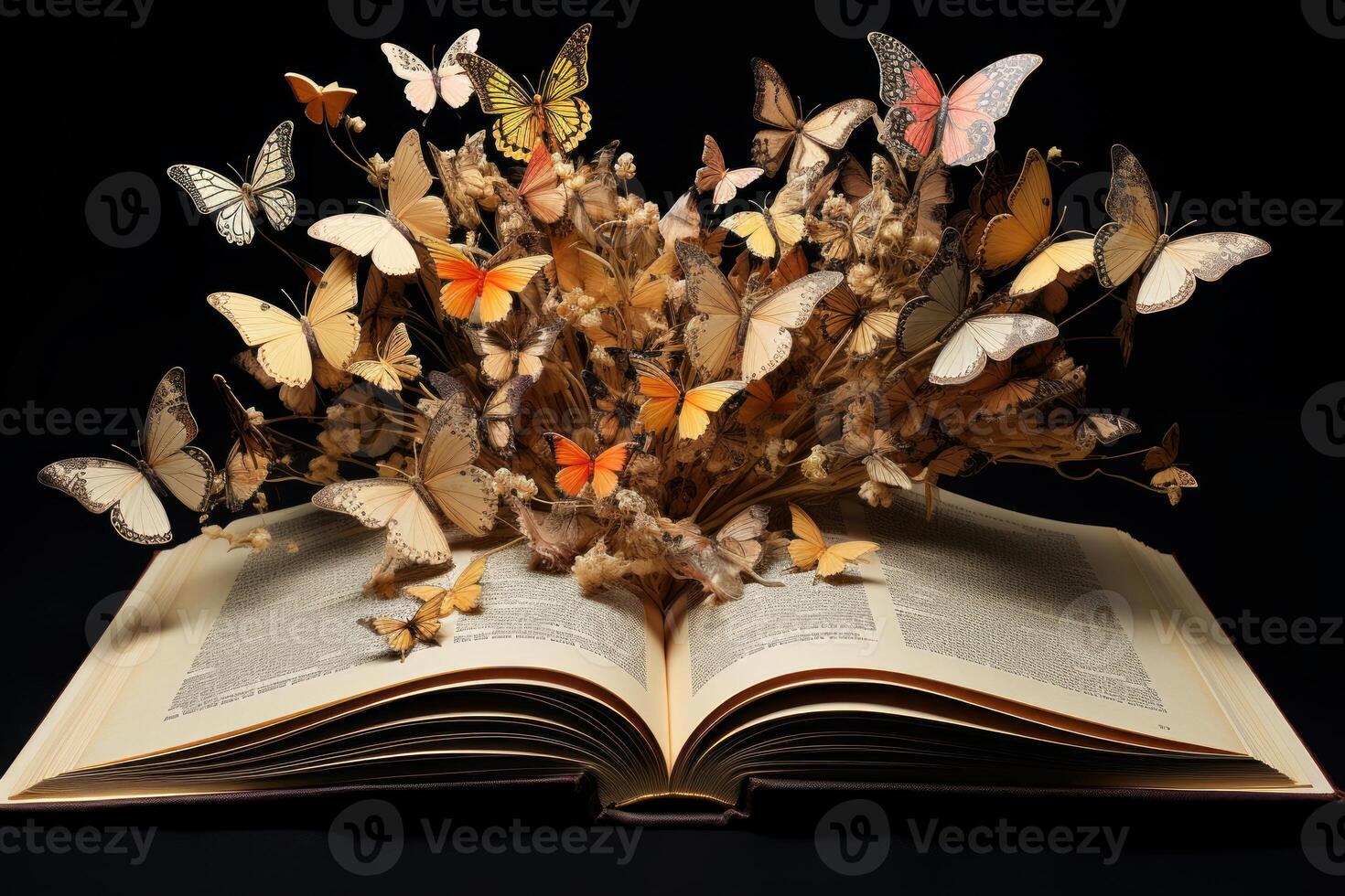 ai generado encantador abierto magia libro mariposa. generar ai foto