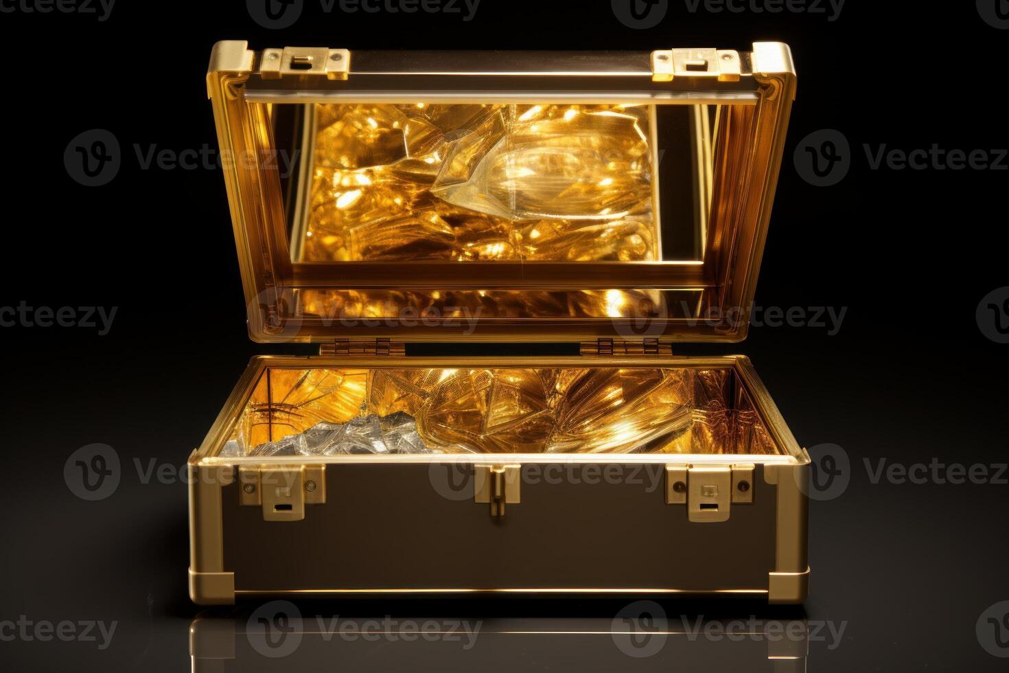 AI generated Dazzling Open suitcase golden. Generate Ai photo