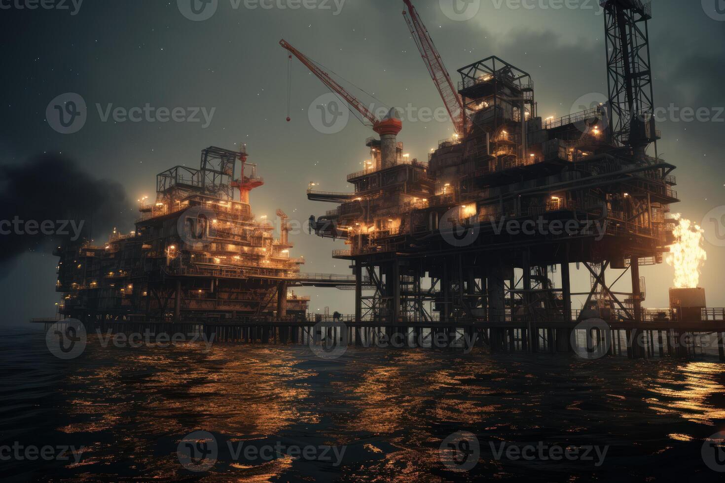 AI generated Offshore Gas rig platform. Generate Ai photo