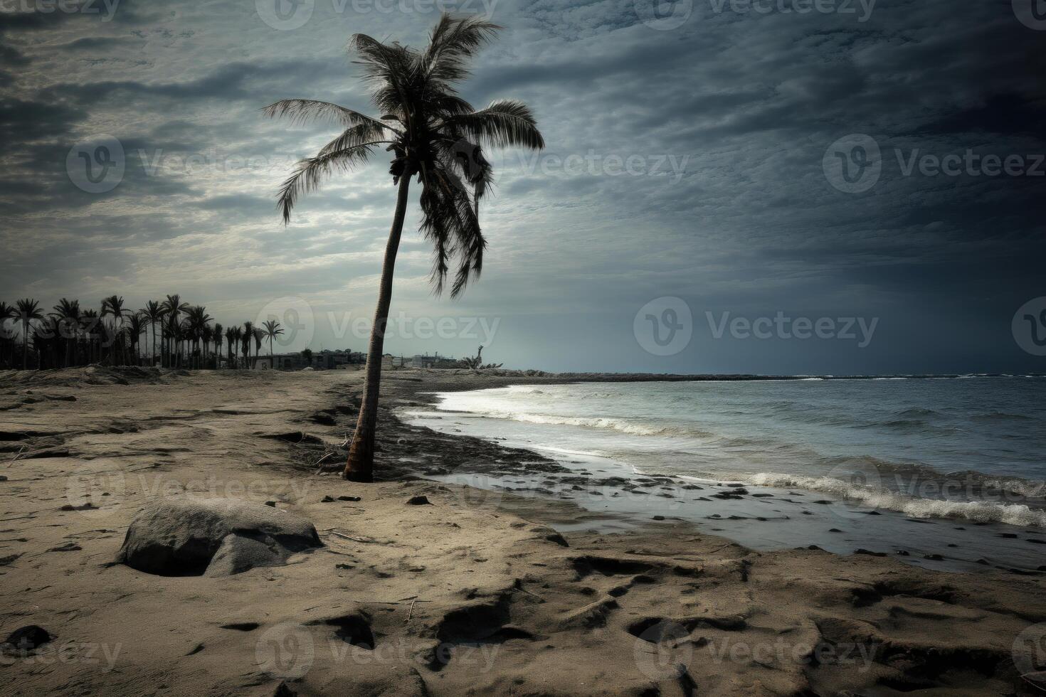 AI generated Lonely Single palm tree on uninhabited island. Generate ai photo