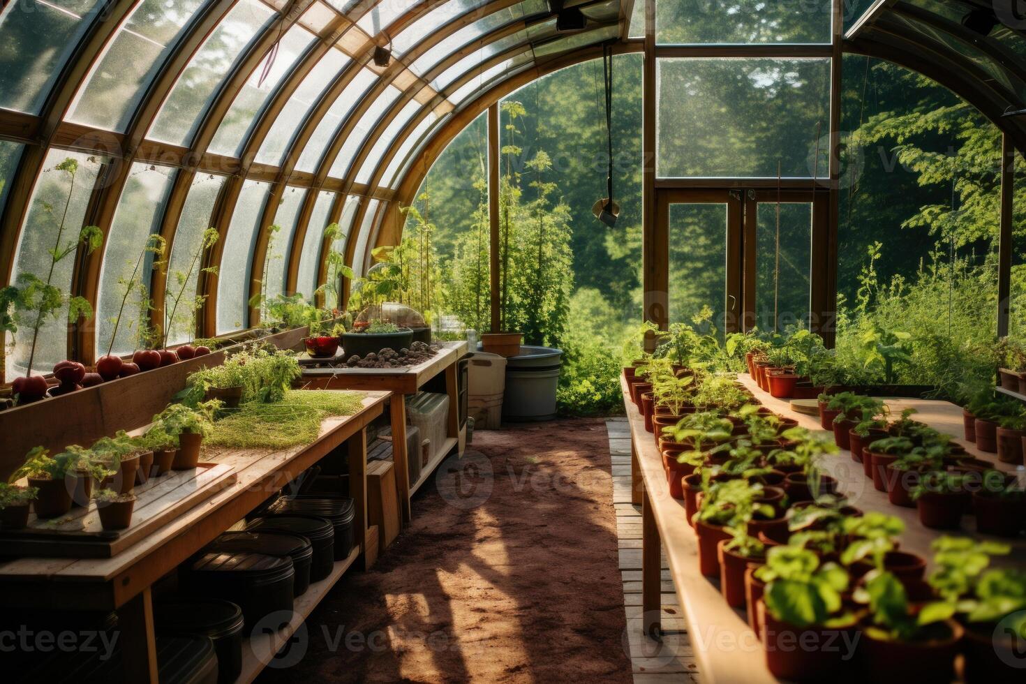 AI generated Verdant Organic farm greenhouse. Generate ai photo