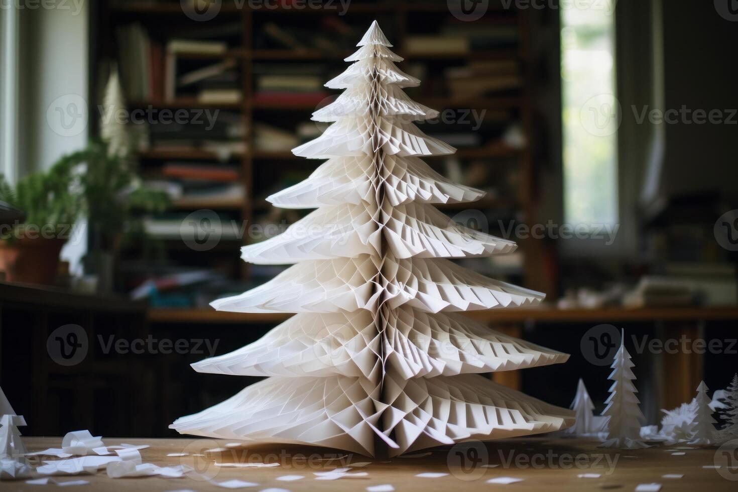 AI generated Decorative Christmas tree paper green fashion background. Generate Ai photo