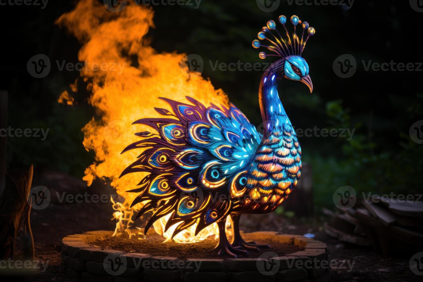 AI generated Exotic Peacock bird art. Generate Ai photo