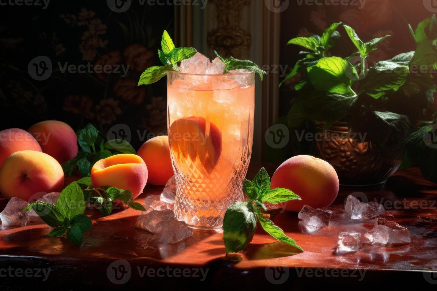 AI generated Sweet Peach iced tea. Generate Ai photo