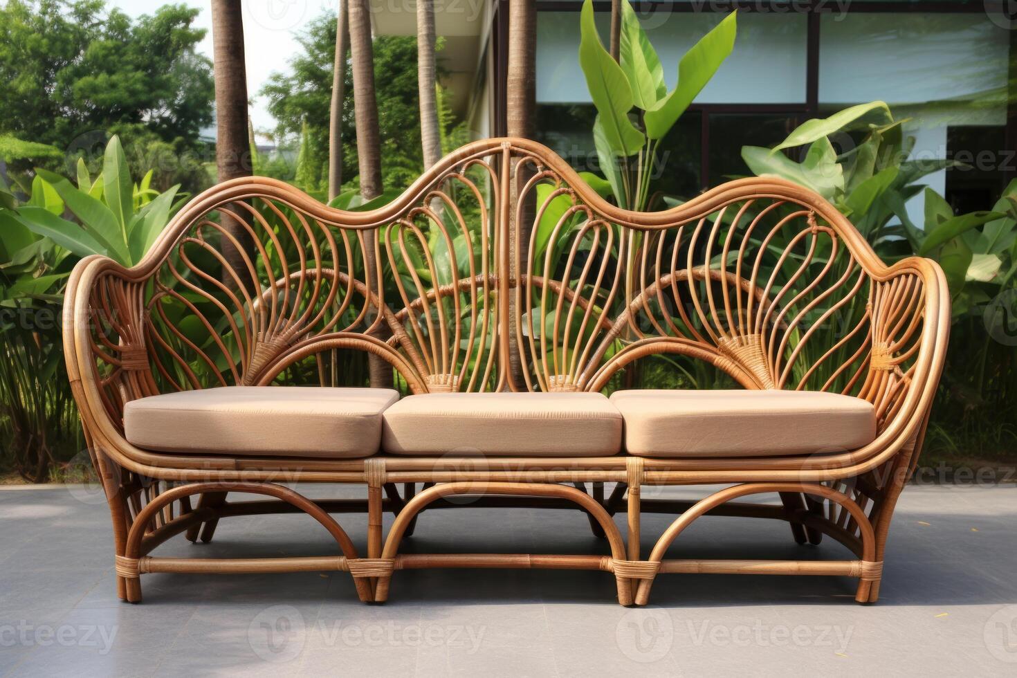 AI generated Comfortable Outdoor rattan chairs sofa. Generate Ai photo