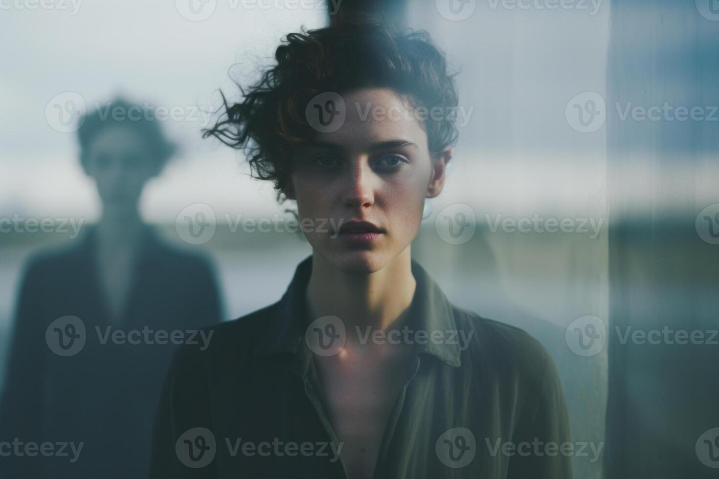 AI generated Mysterious Person looking in fog camera. Generate Ai photo