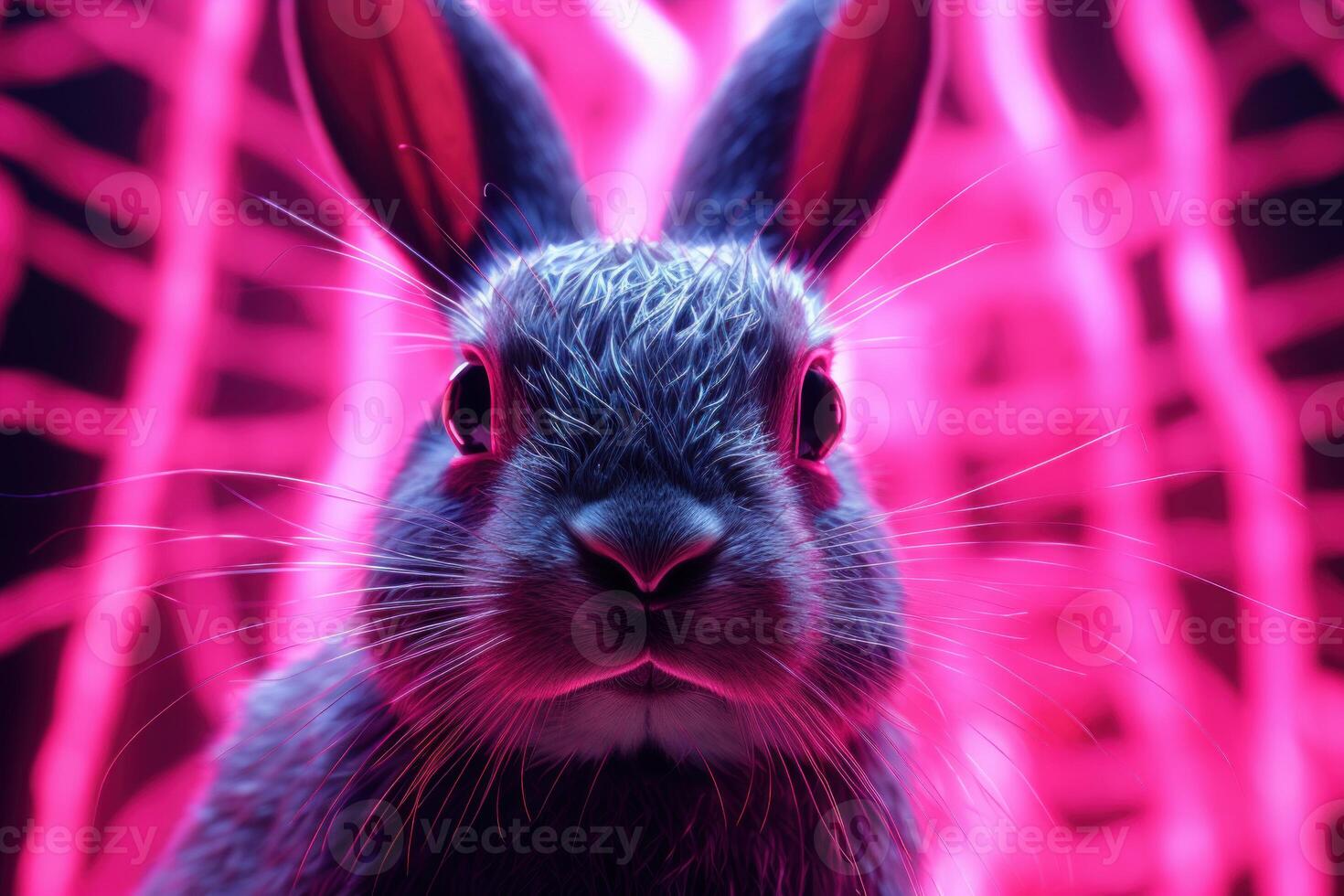 AI generated Whimsical Pink neon rabbit. Generate Ai photo