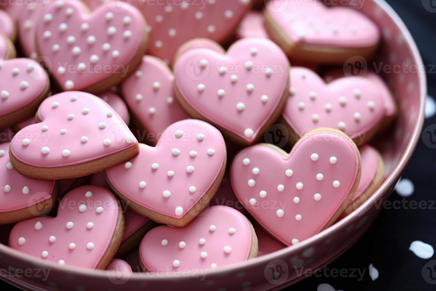 AI generated Delicate Pink colorful heart cookies. Generate Ai photo