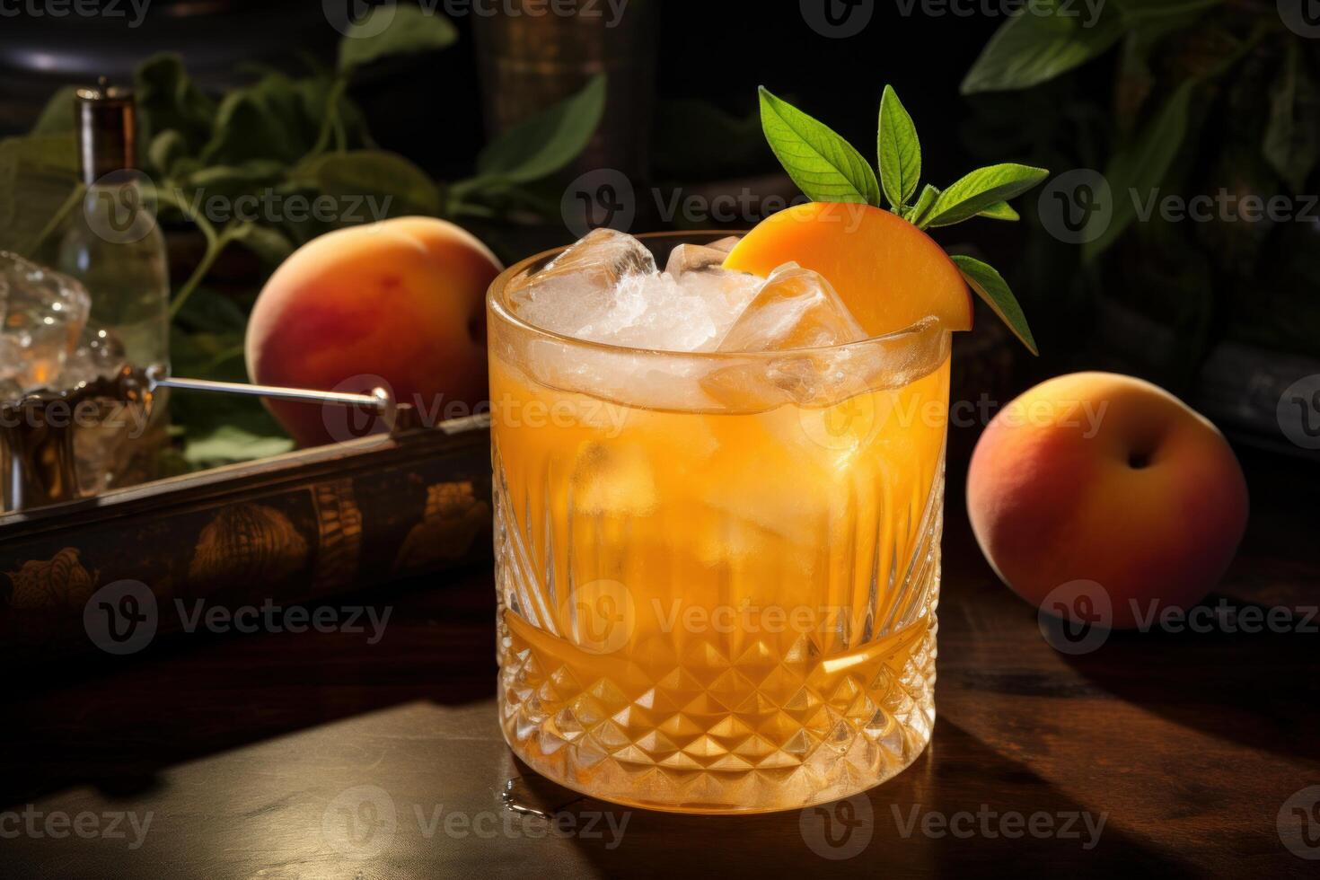 AI generated Refreshing Peach iced tea cocktail. Generate Ai photo