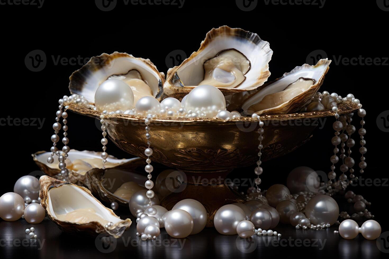 AI generated Lustrous Pearls oyster treasure. Generate Ai photo