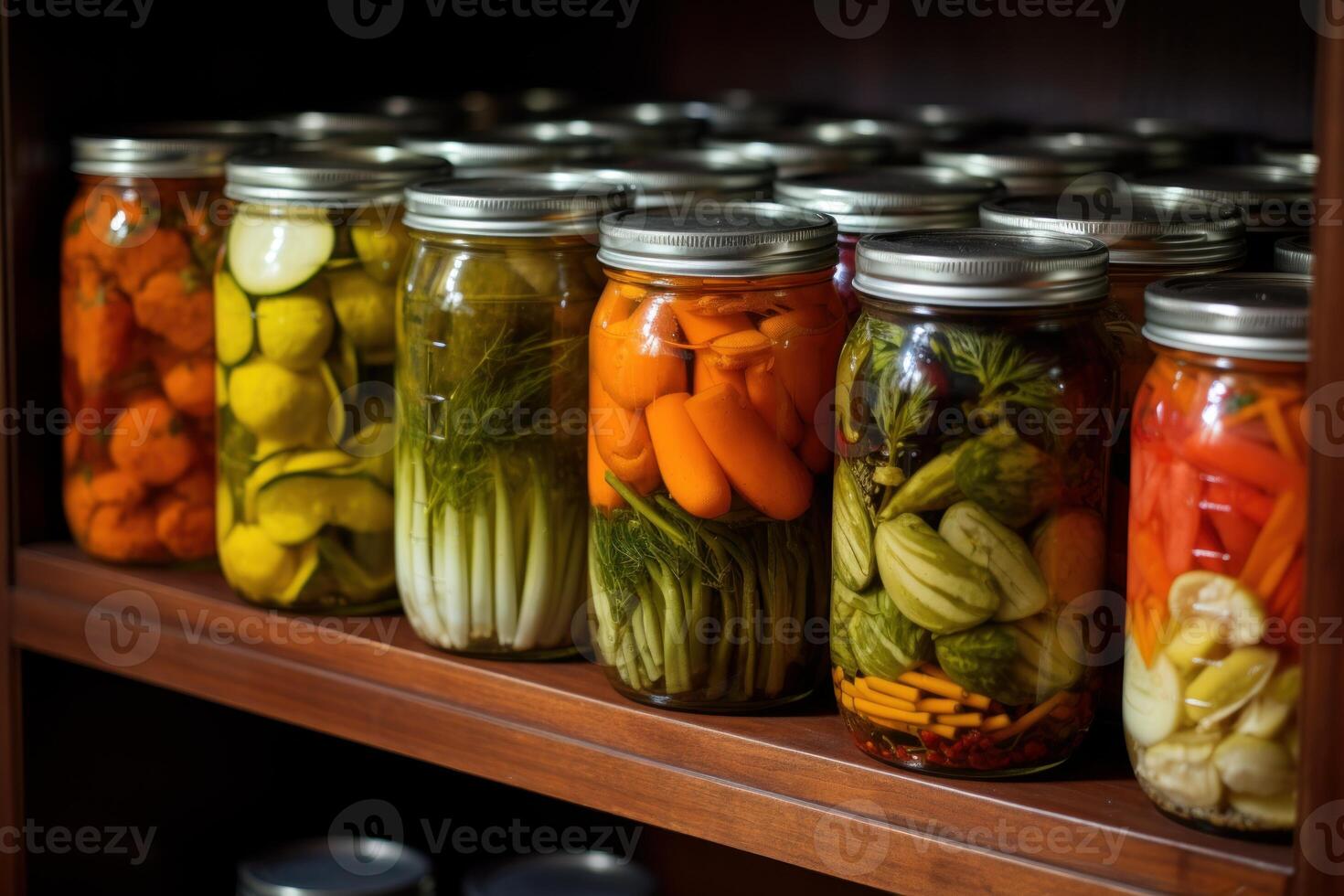 ai generado picante en escabeche vegetales tarro cocina. generar ai foto