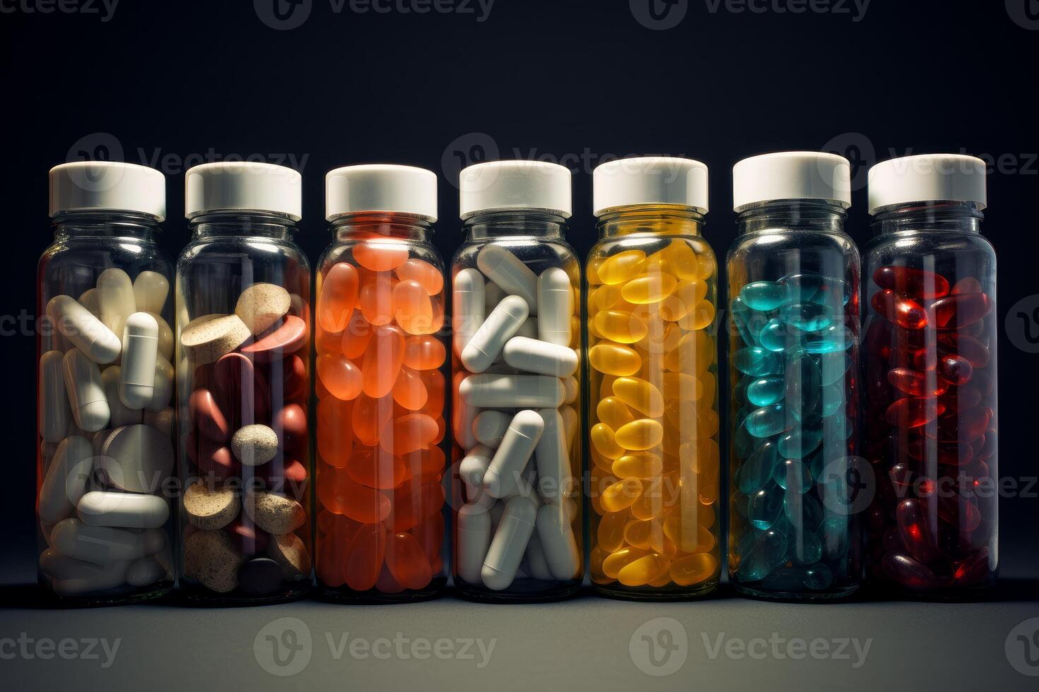 AI generated Transparent Pills medical glass bottle. Generate Ai photo