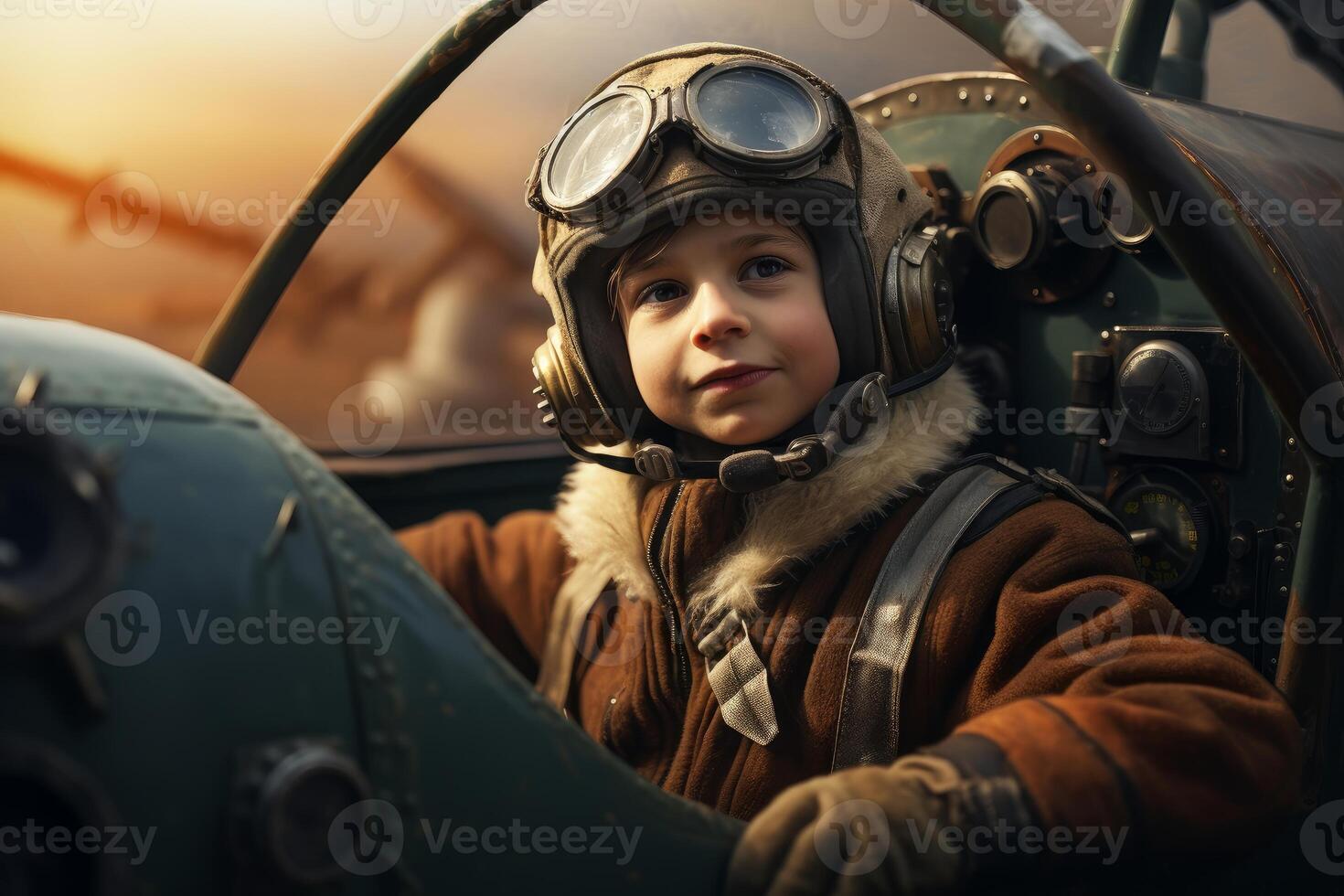 AI generated Imaginative Pilot child aircraft. Generate Ai photo