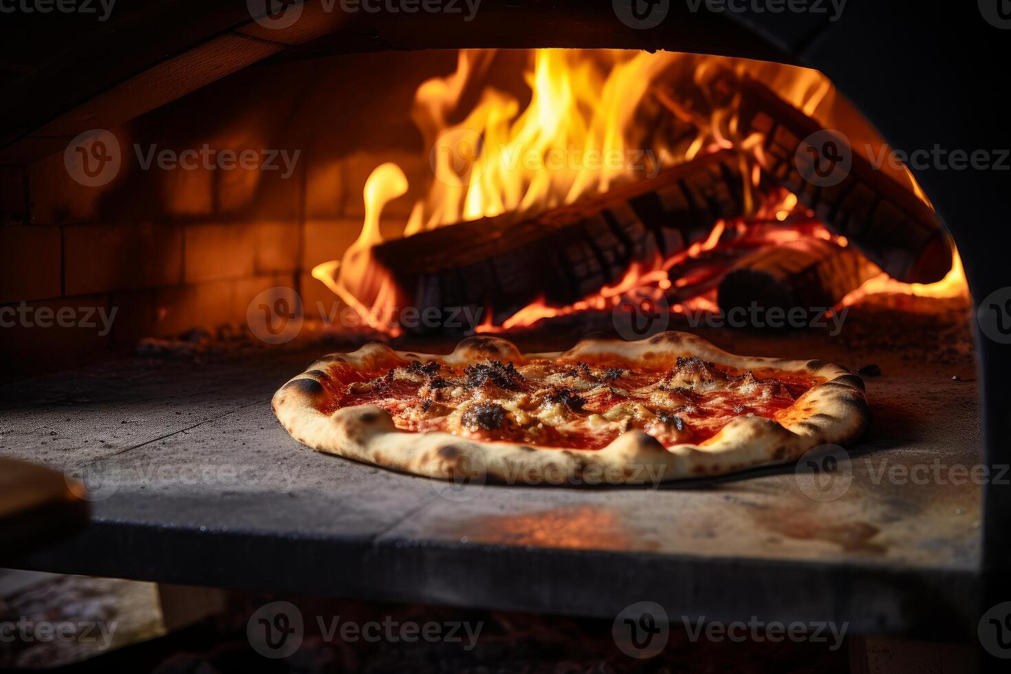 AI generated Blazing Pizza oven fire. Generate Ai photo