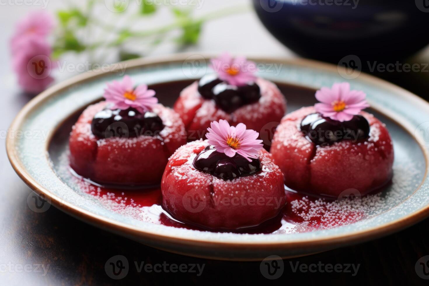 AI generated Savory Plum dumplings with poppy seeds. Generate ai photo