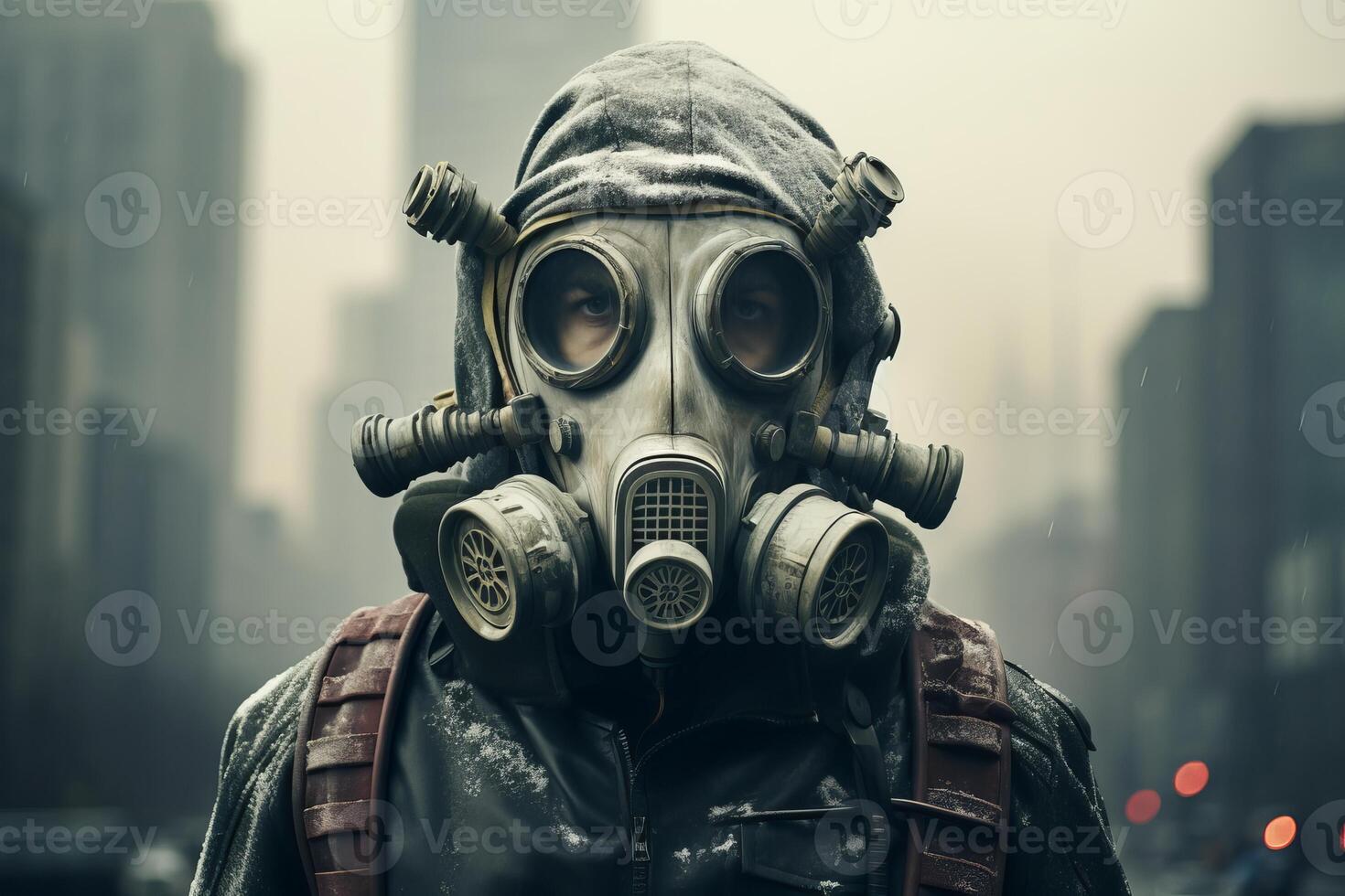 AI generated Protector Man in air gas mask. Generate Ai photo