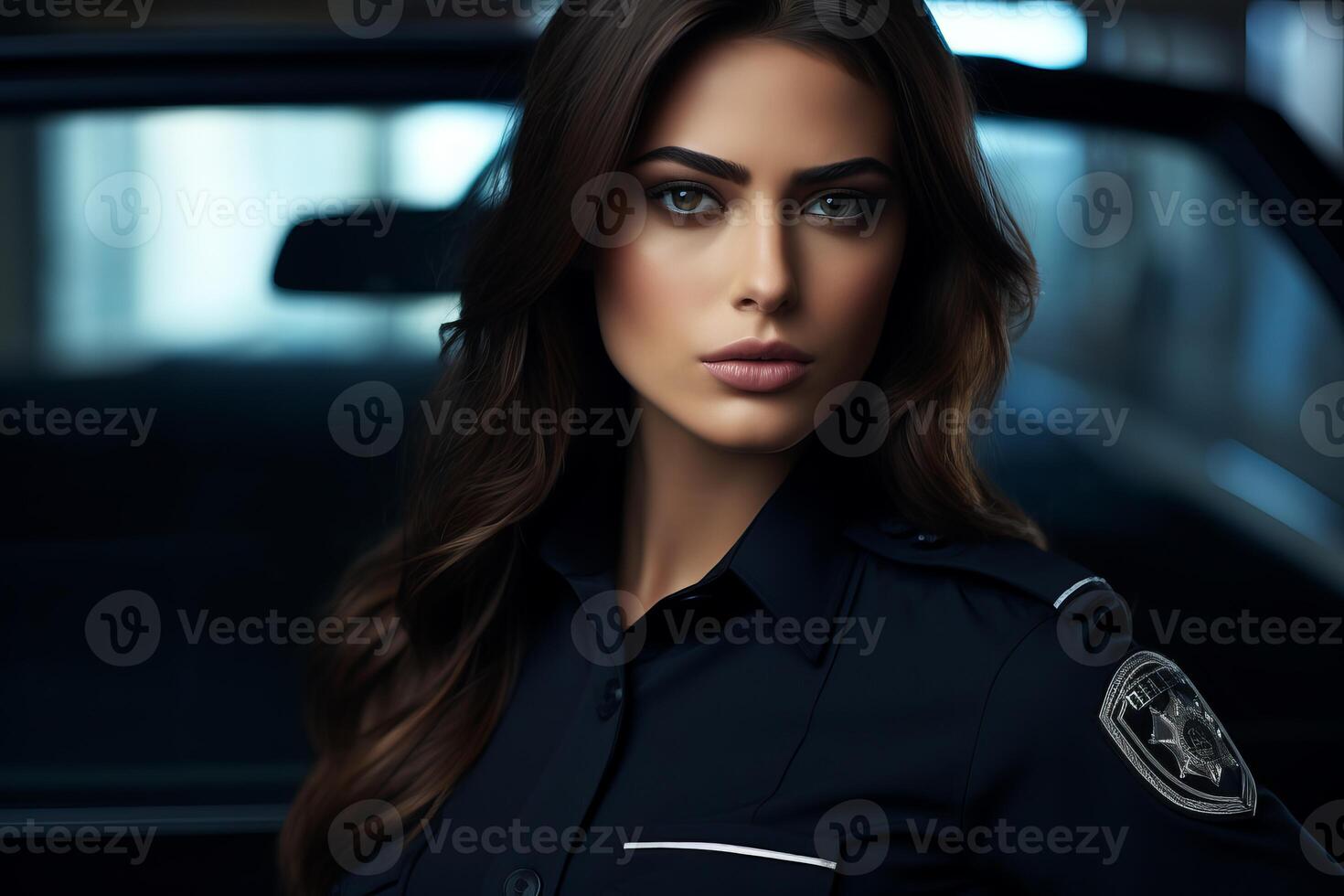 AI generated Inspiring american police woman cute portrait. Generate Ai photo