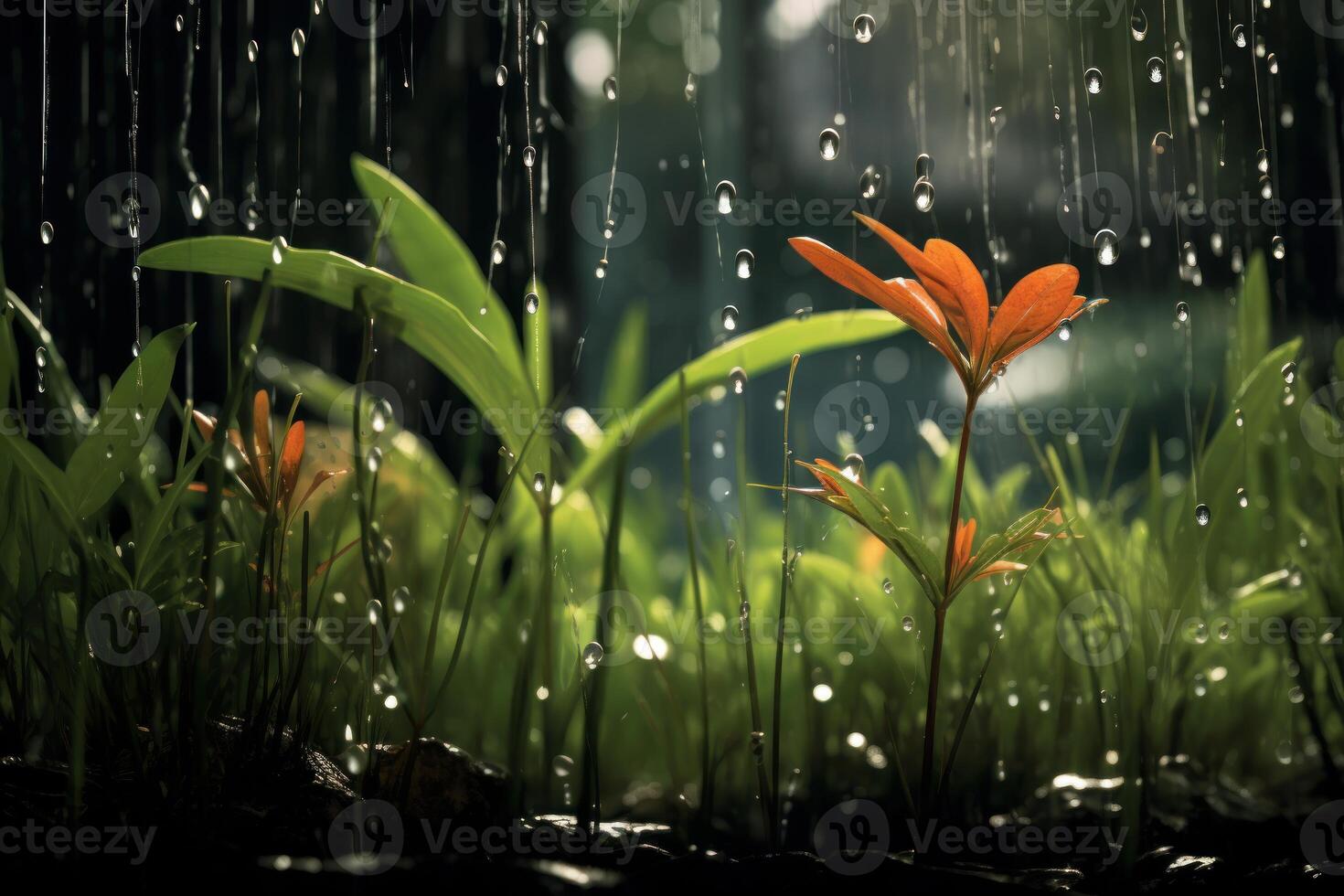 AI generated Nourishing Plant growing rain. Generate Ai photo