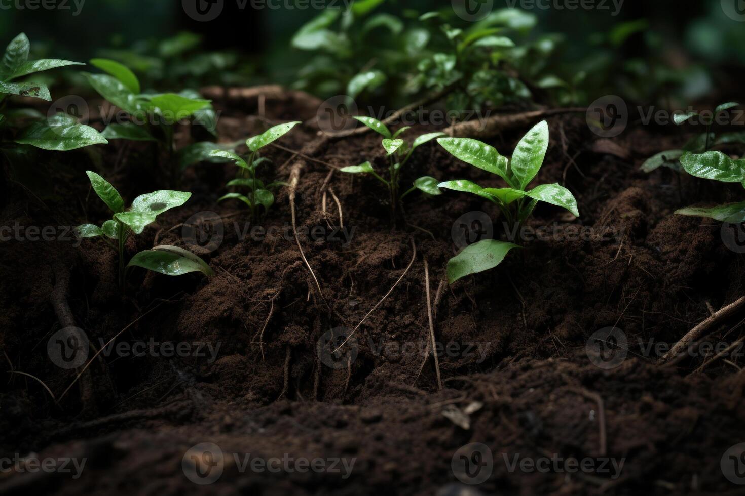 AI generated Verdant Plant growing forest soil. Generate Ai photo