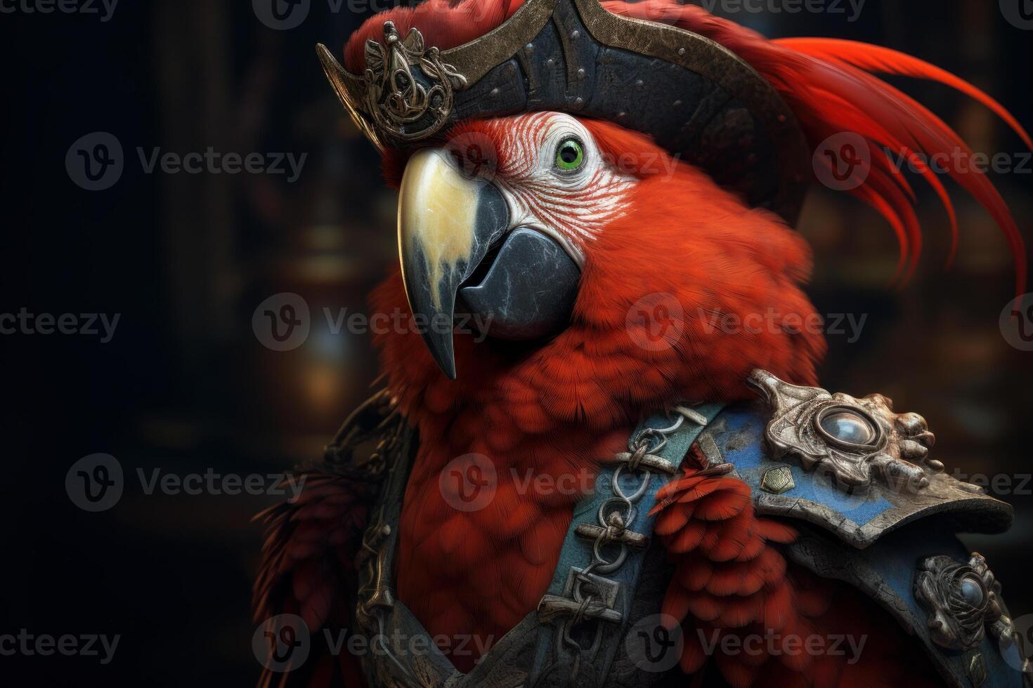 AI generated Loyal Pirate parrot head. Generate Ai photo