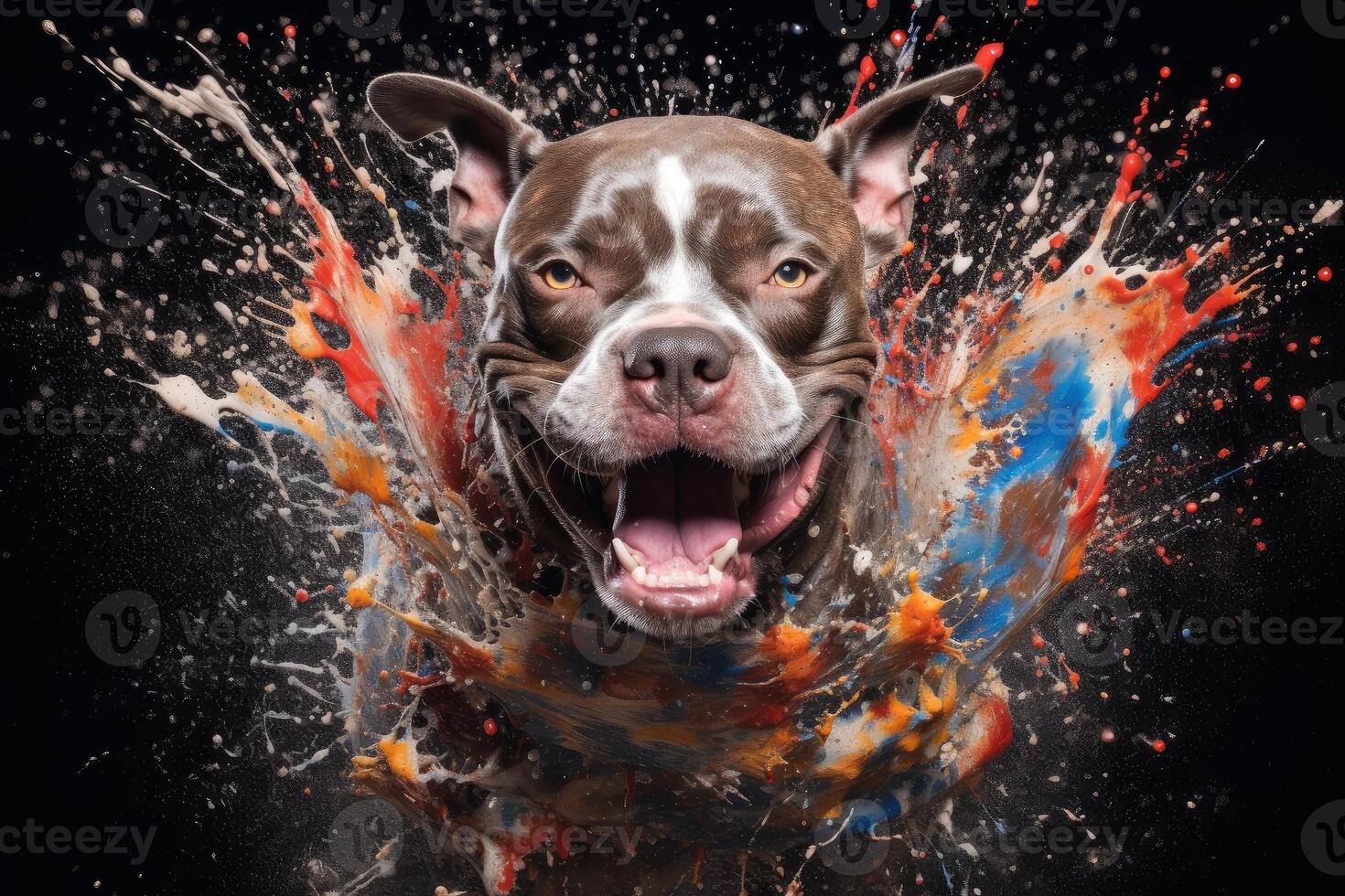 AI generated Playful Pitbull splash. Generate Ai photo