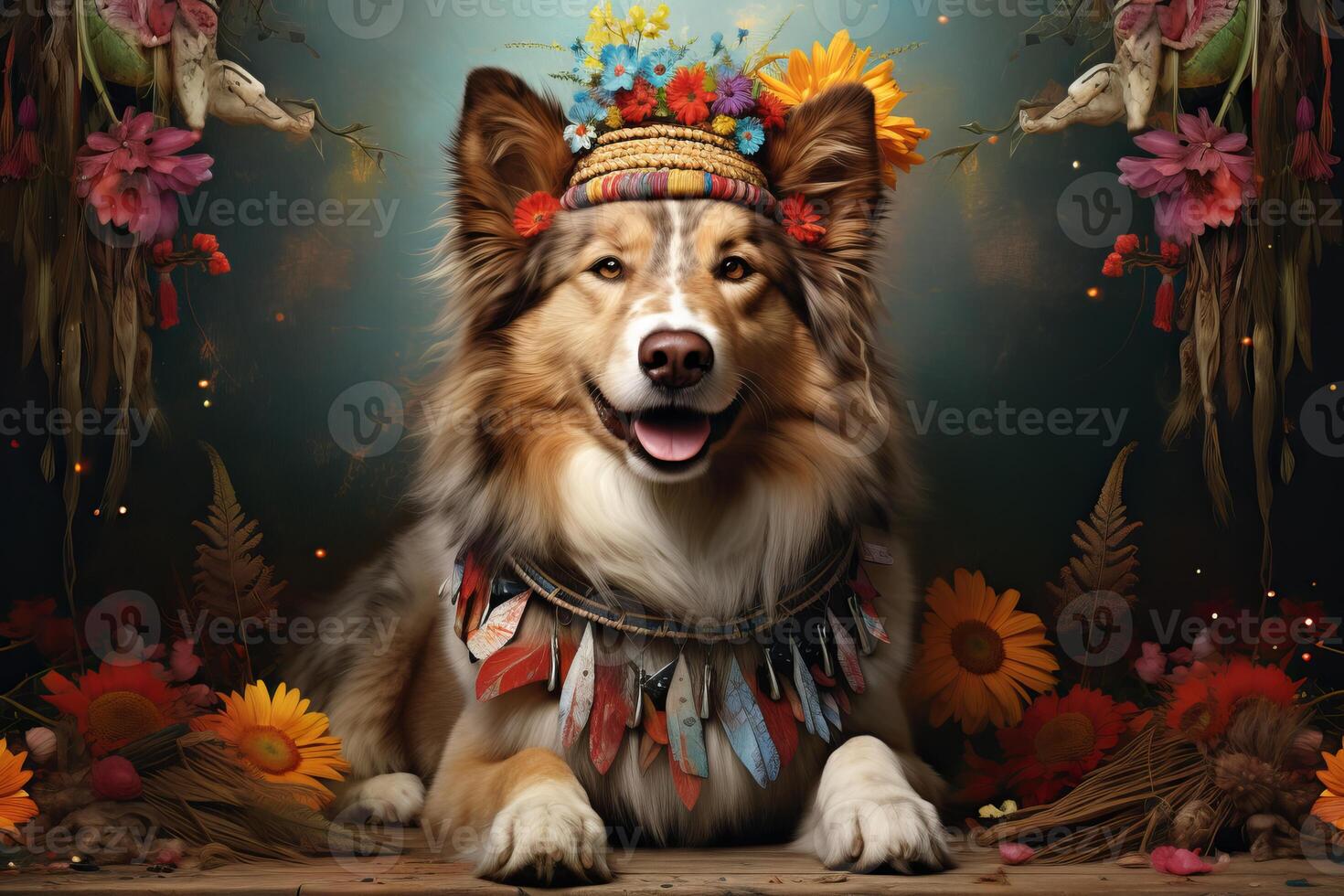AI generated Radiant Positive dogs dressed. Generate Ai photo
