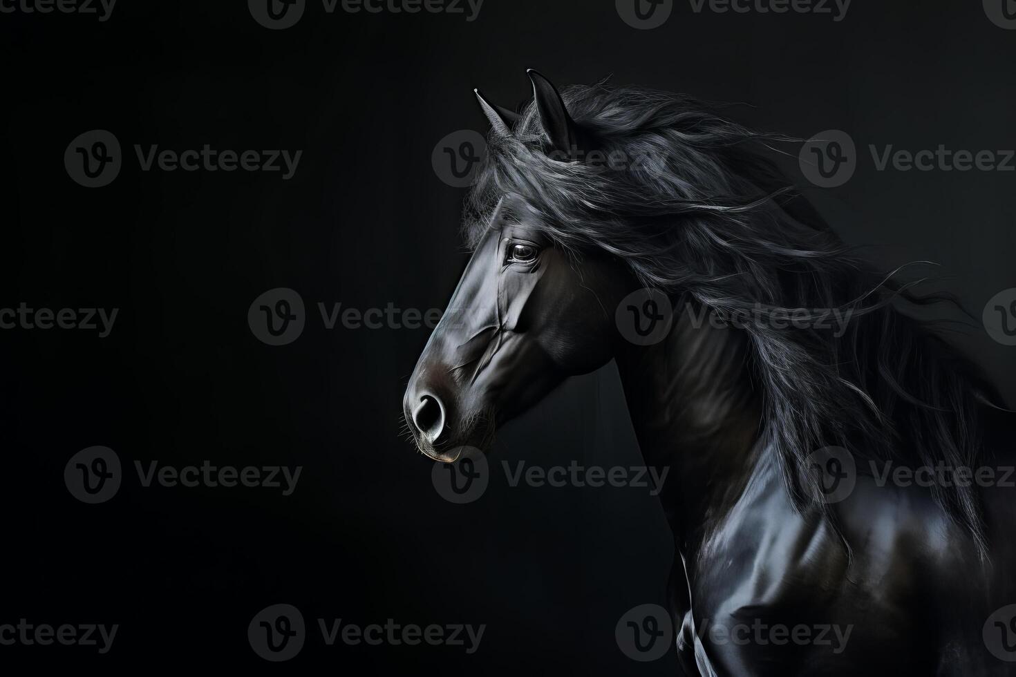 ai generado sorprendentes negro caballo retrato. generar ai foto