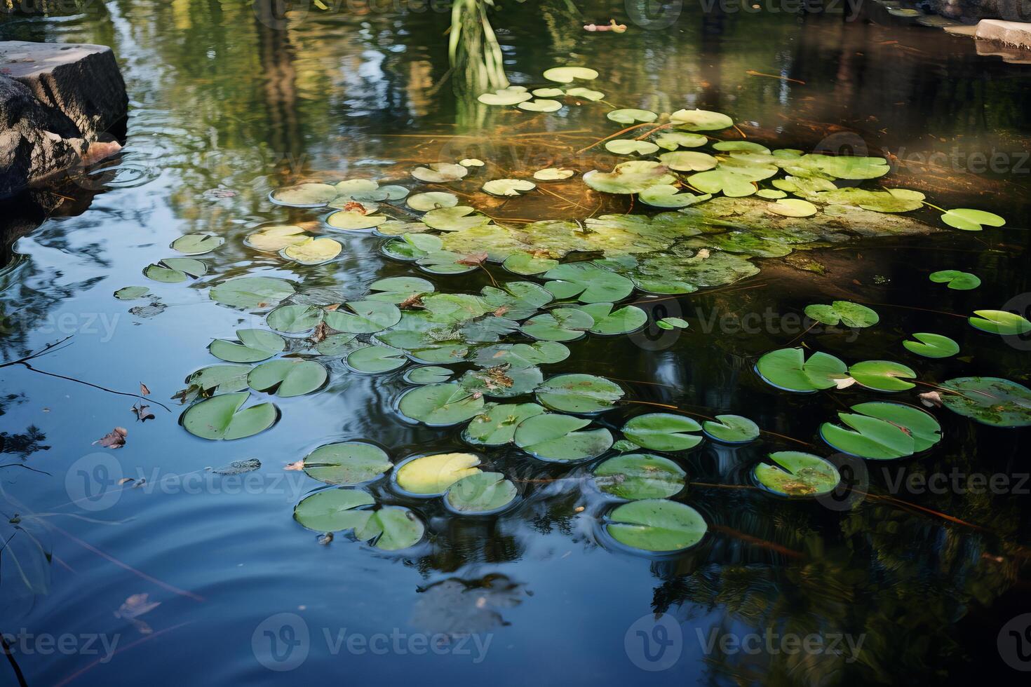 ai generado vidrioso estanque calma agua. generar ai foto