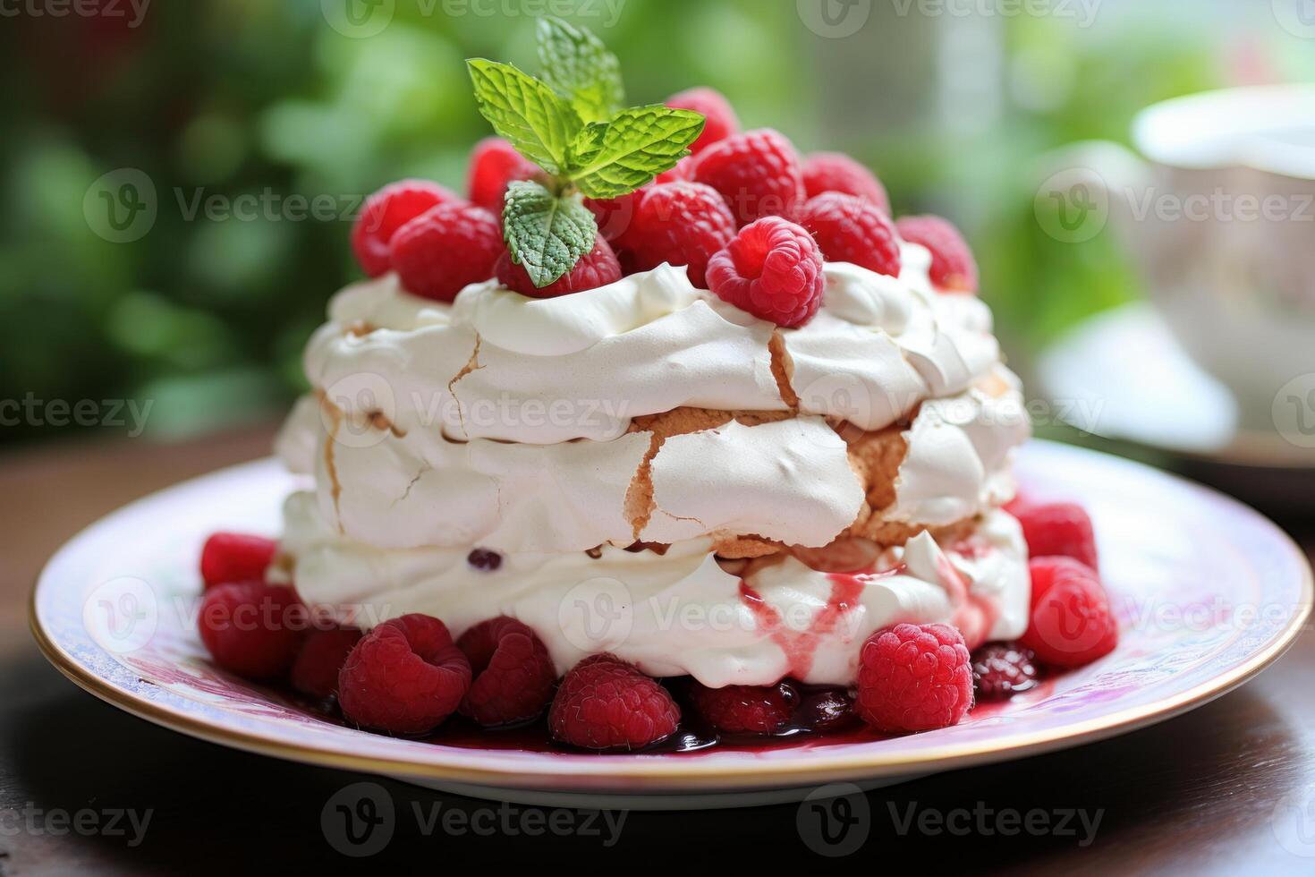AI generated Sweet Pavlova cake raspberries. Generate Ai photo