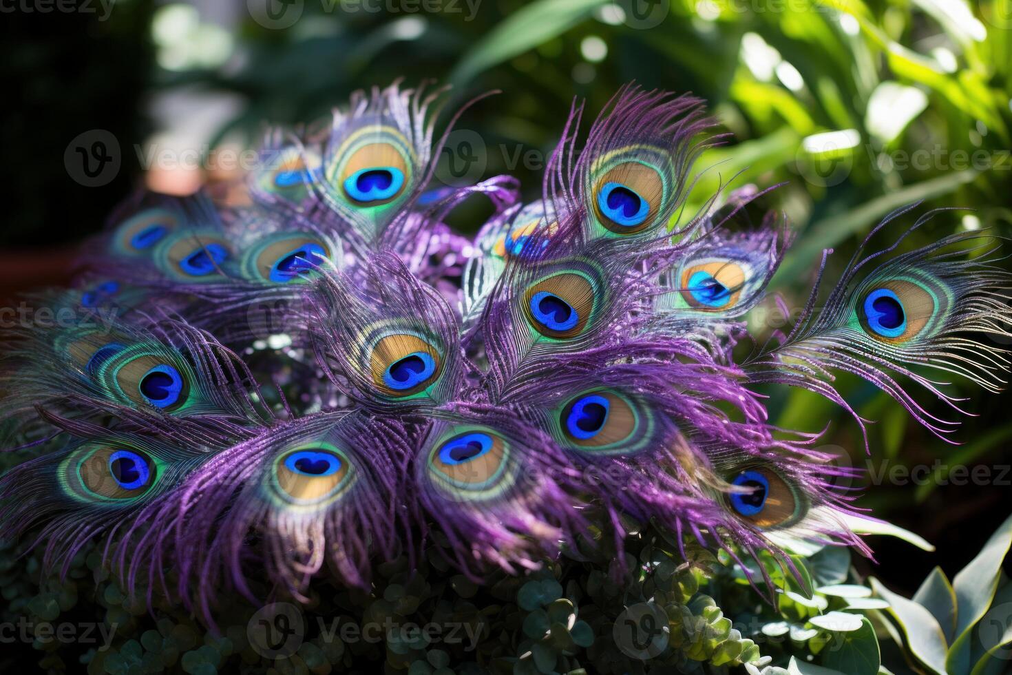 AI generated Exotic Peacock feather plants. Generate Ai photo