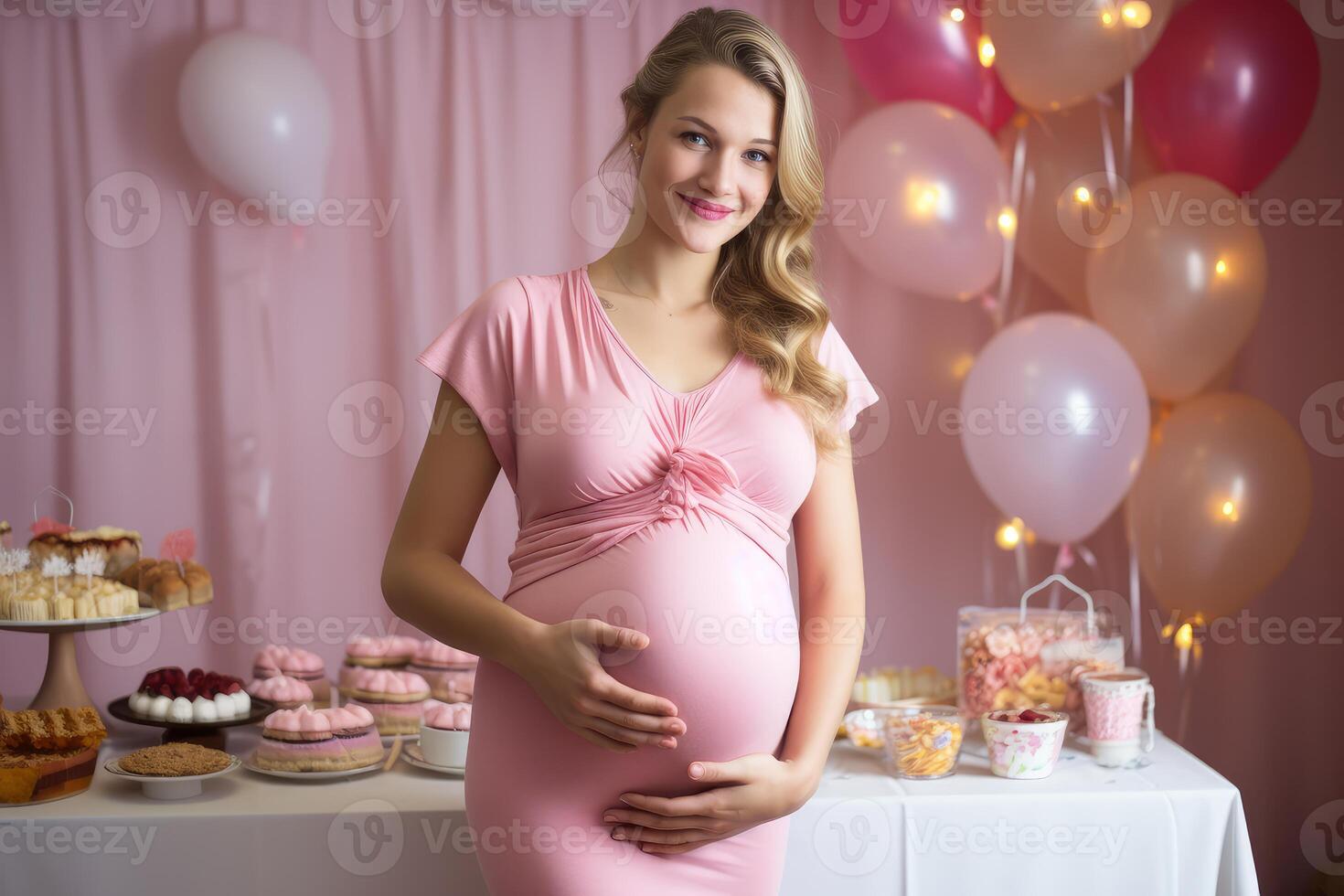 AI generated Glowing Happy pregnant woman closeup. Generate Ai photo