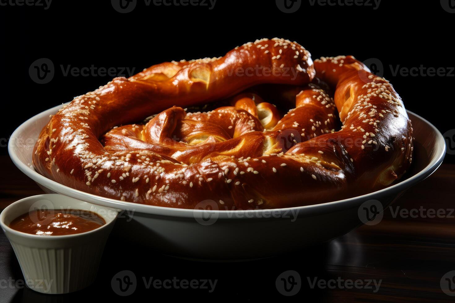 AI generated Browned Soft baked pretzel with salt. Generate ai photo