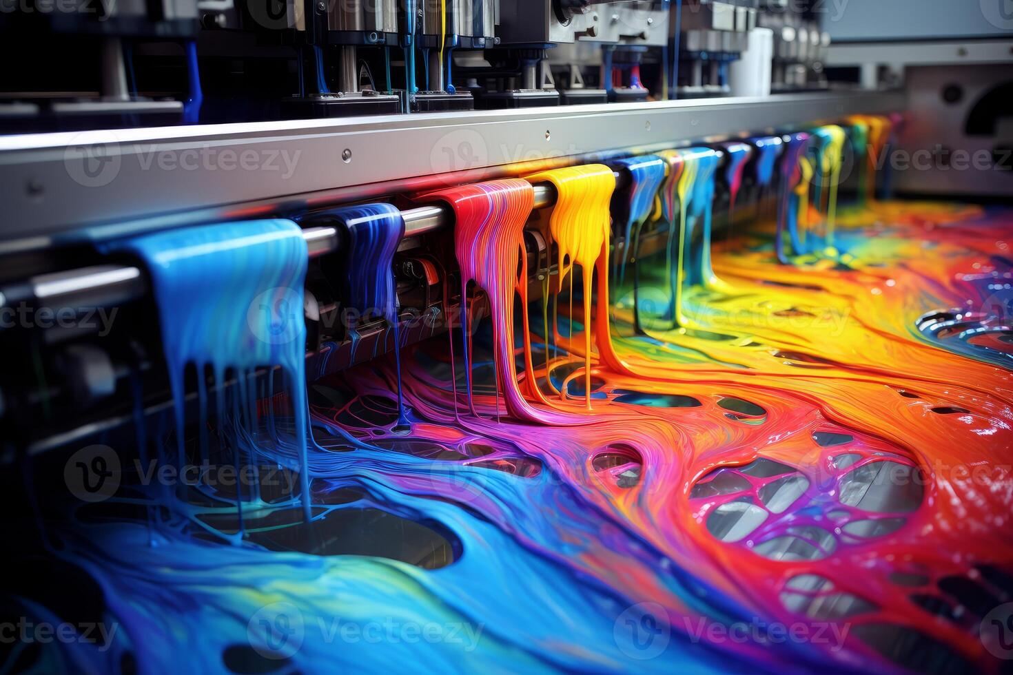 AI generated Vivid Printer color splashes paints. Generate Ai photo