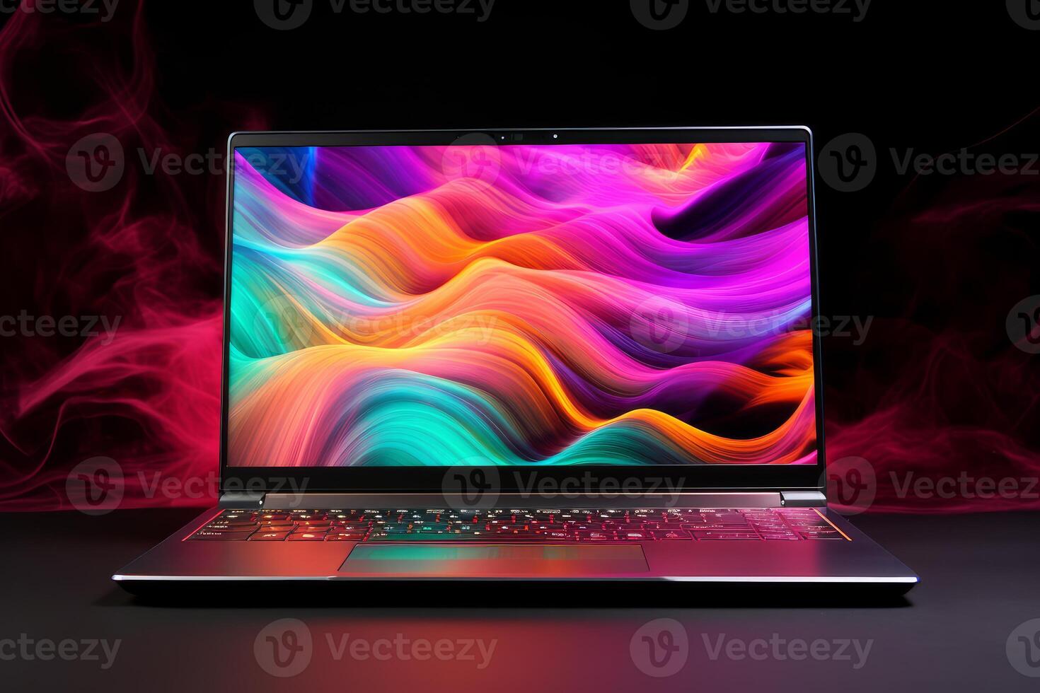 AI generated Vibrant Laptop product photo with abstract screen display. Generate ai