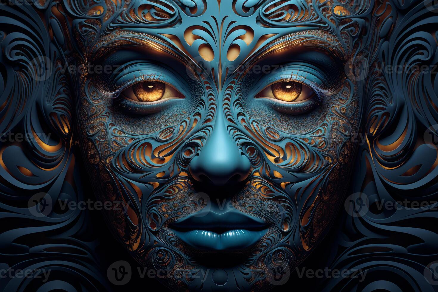 AI generated Complex Fractal face. Generate Ai photo