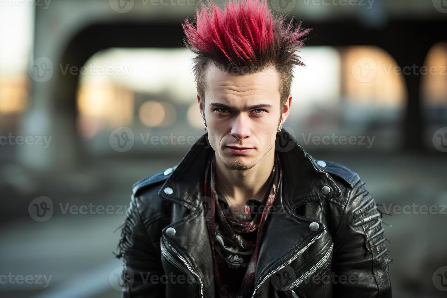 AI generated Unconventional Punk guy on street. Generate Ai photo