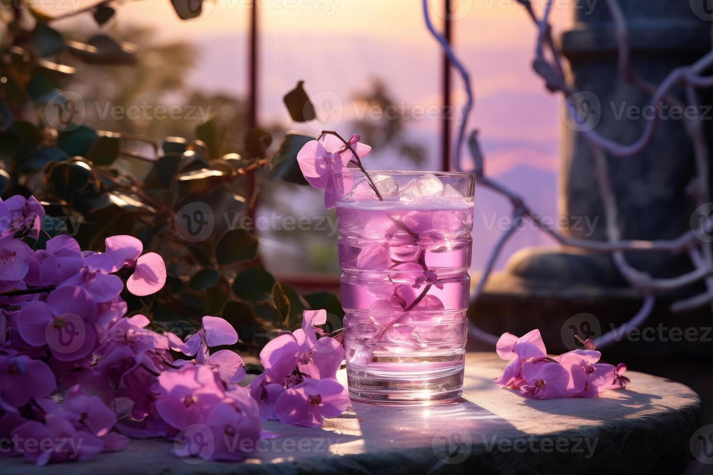 AI generated Refreshing Purple cocktail outdoor. Generate Ai photo