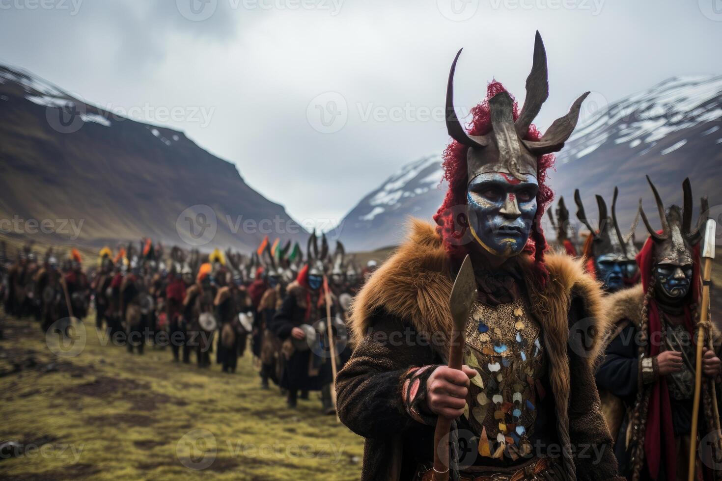 AI generated Multicultural Traditional Peruvian pilgrimage colorful crowd. Generate ai photo