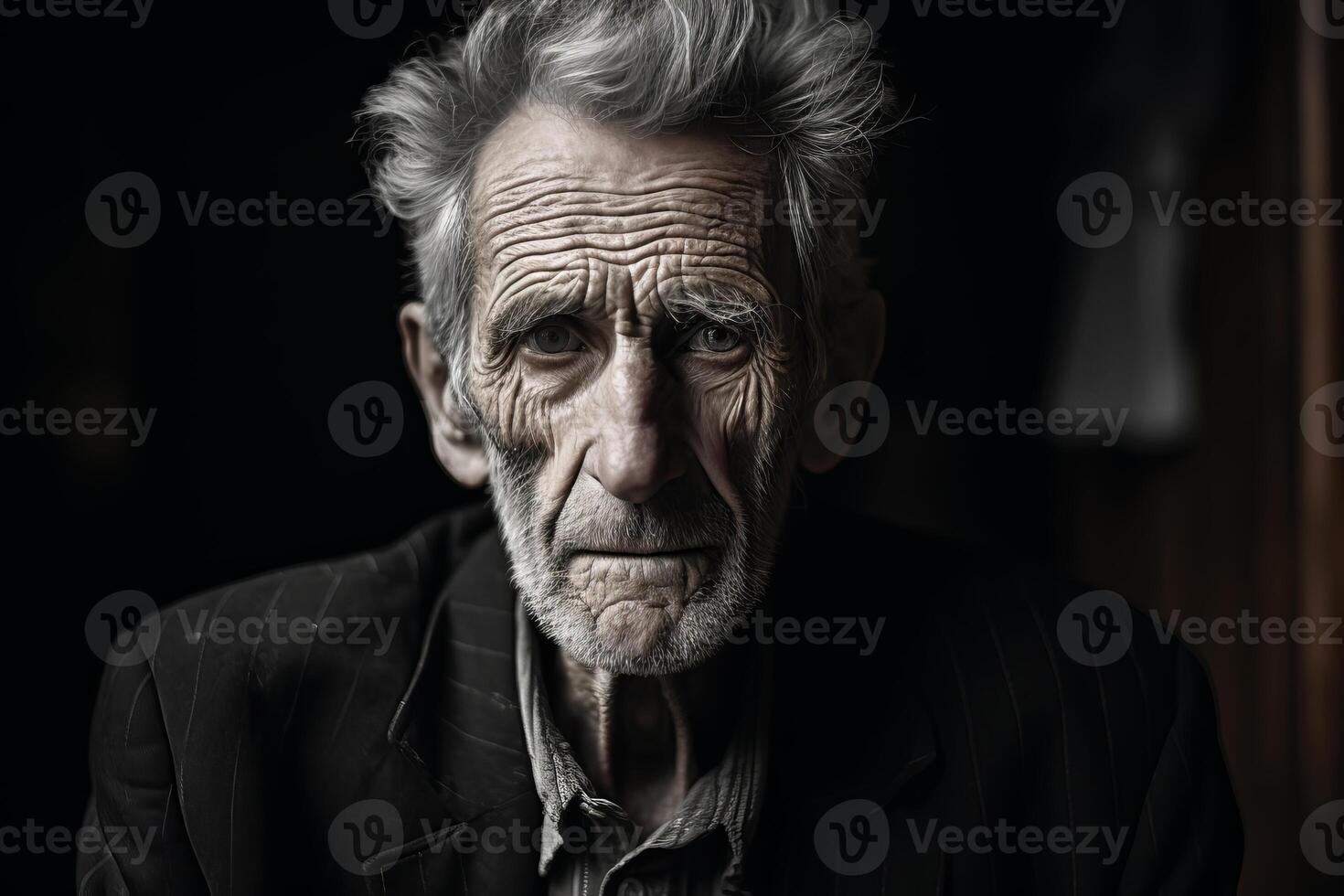 AI generated Venerable Lonely elderly man at home. Generate Ai photo