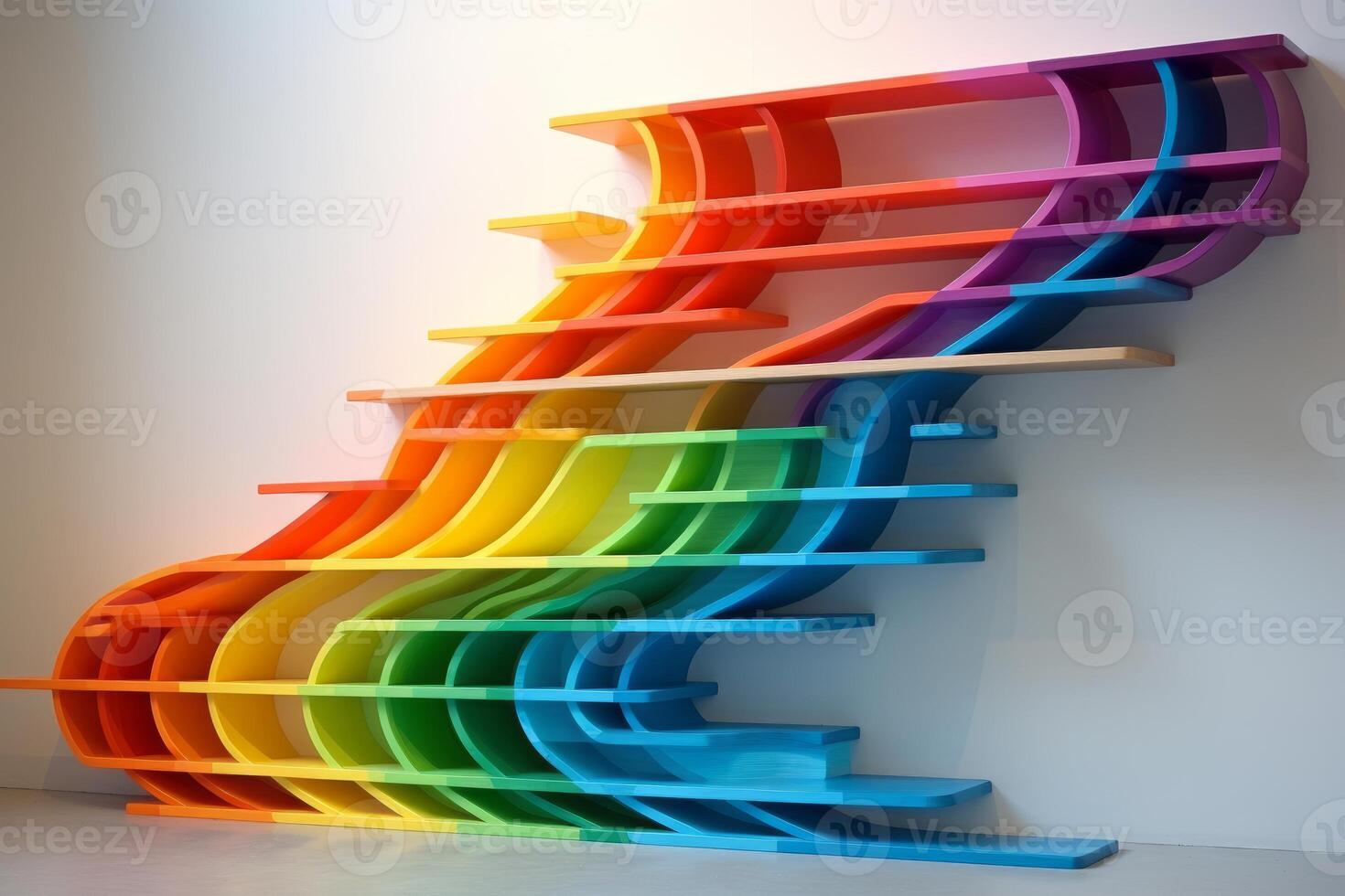 AI generated Sturdy Colorful folders wooden bookshelves. Generate Ai photo