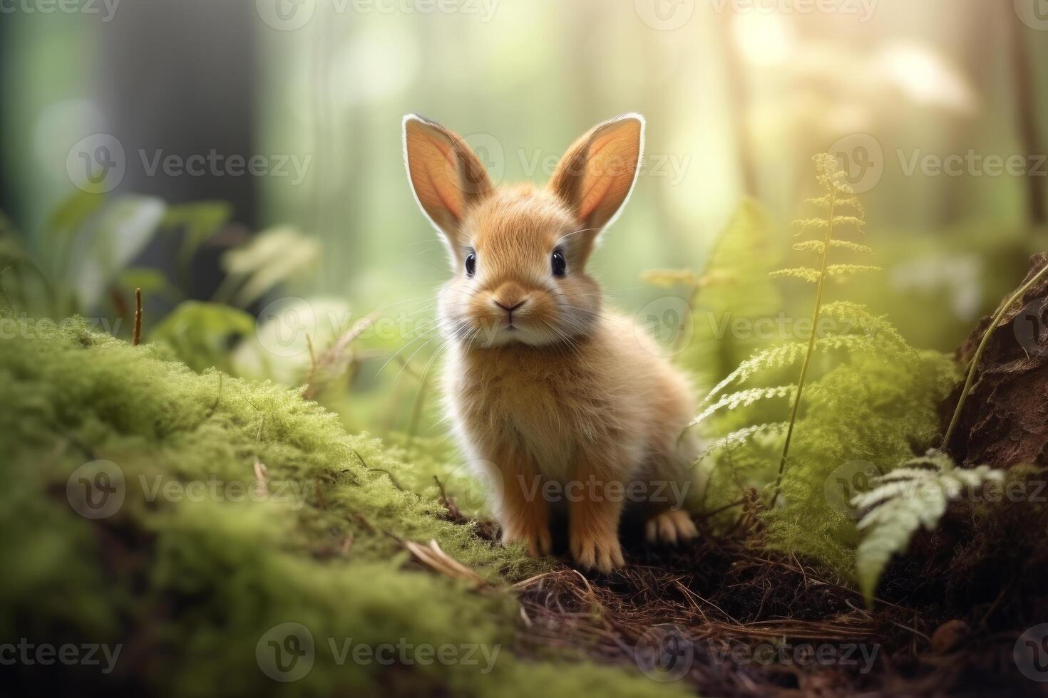 AI generated Mystical Fairy cute rabbit forest. Generate Ai photo