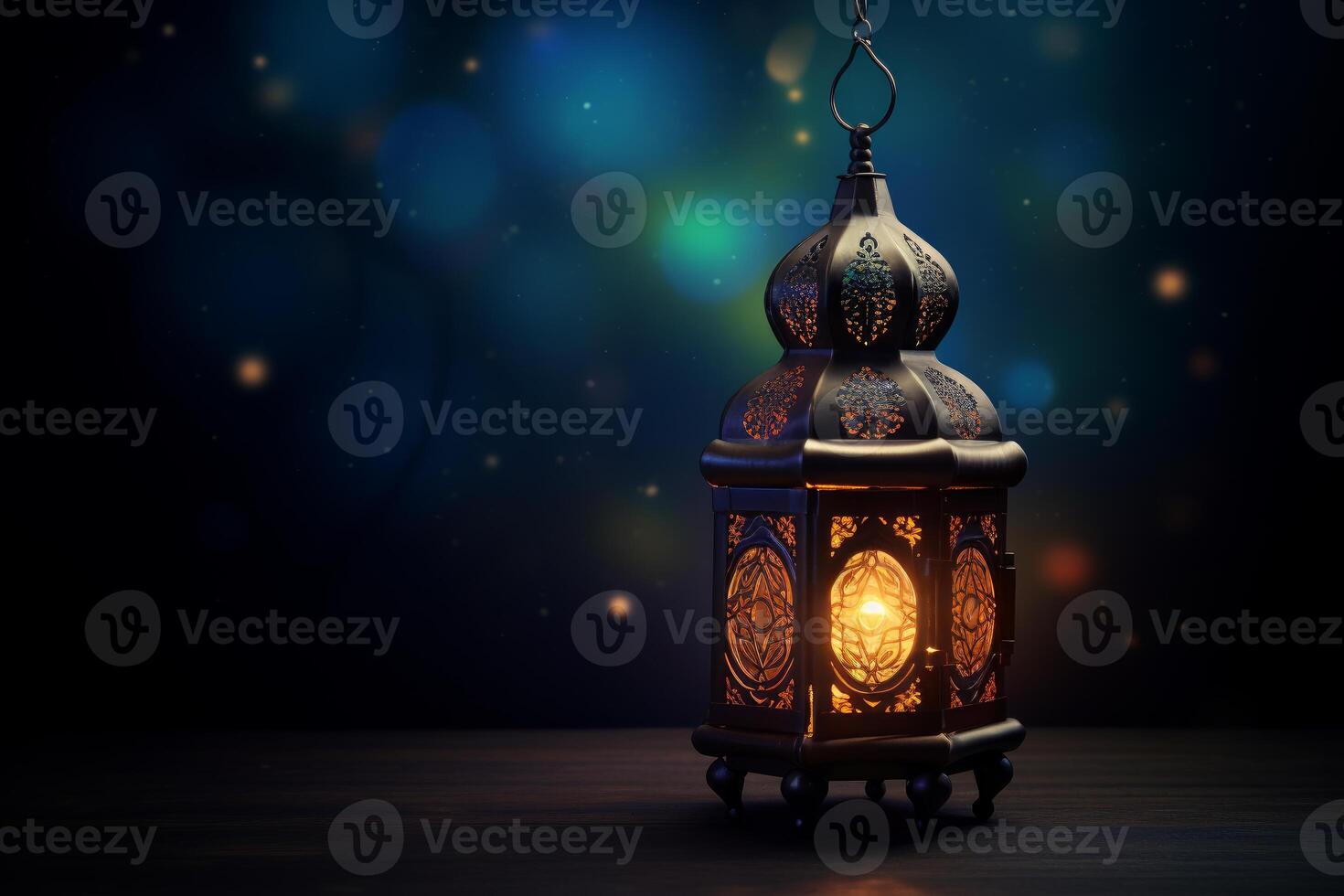 AI generated Mystic Ramadan lantern moon background. Generate Ai photo