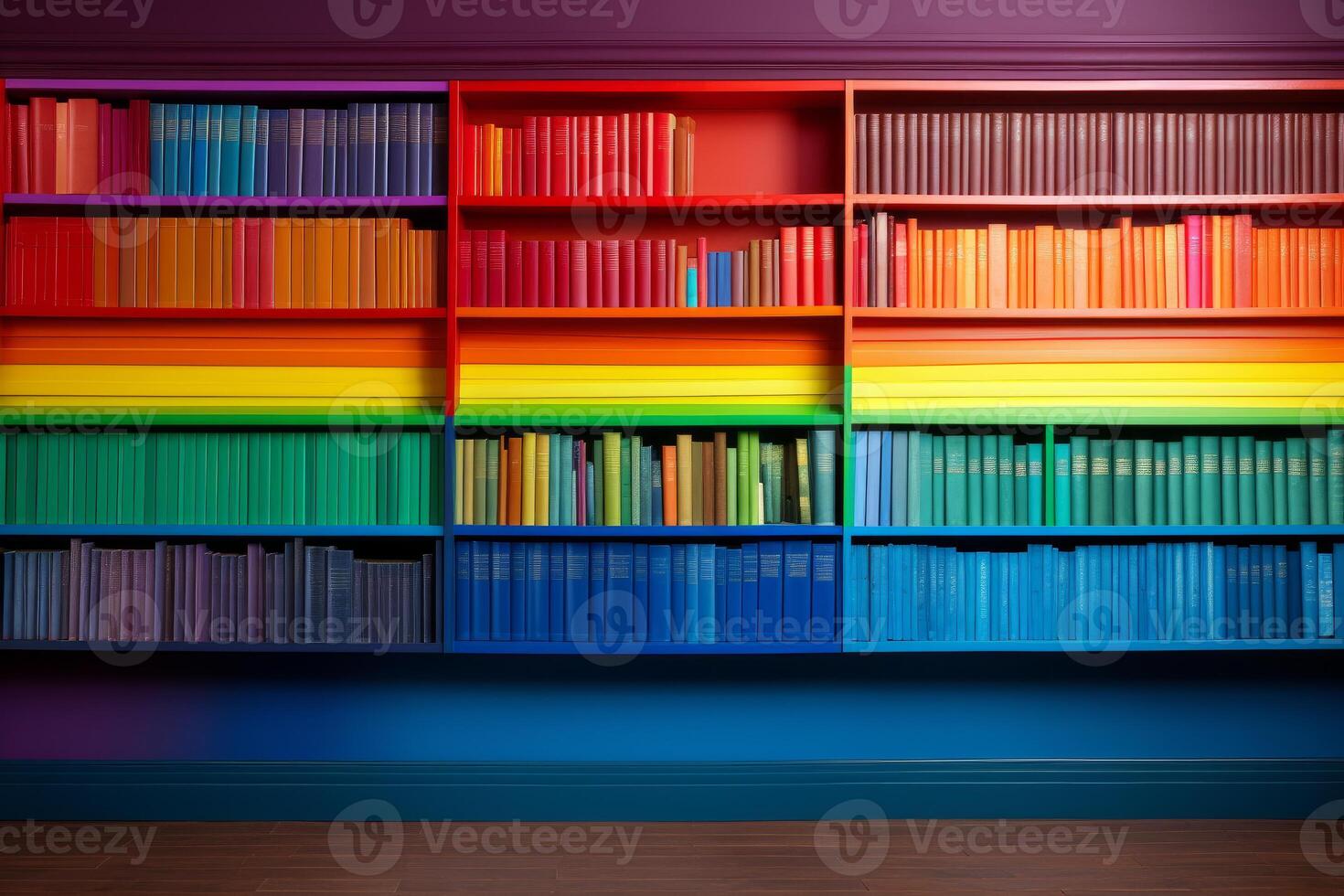 AI generated Decorative Colorful folders bookshelves rainbow. Generate Ai photo