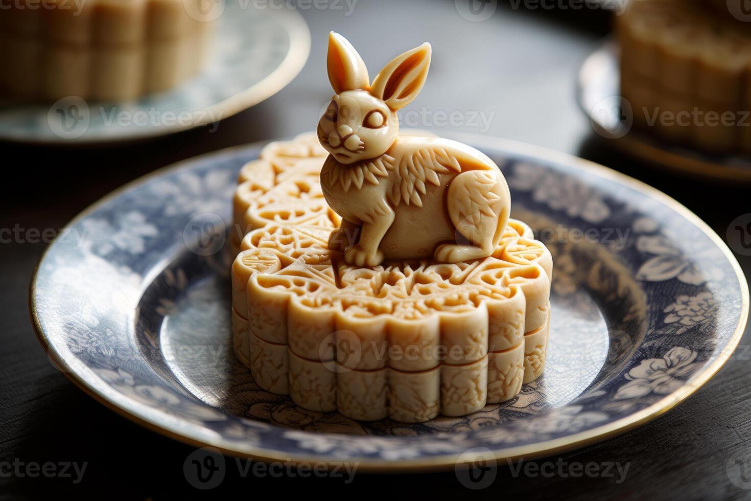 AI generated Traditional Rabbit chinese mooncake. Generate Ai photo