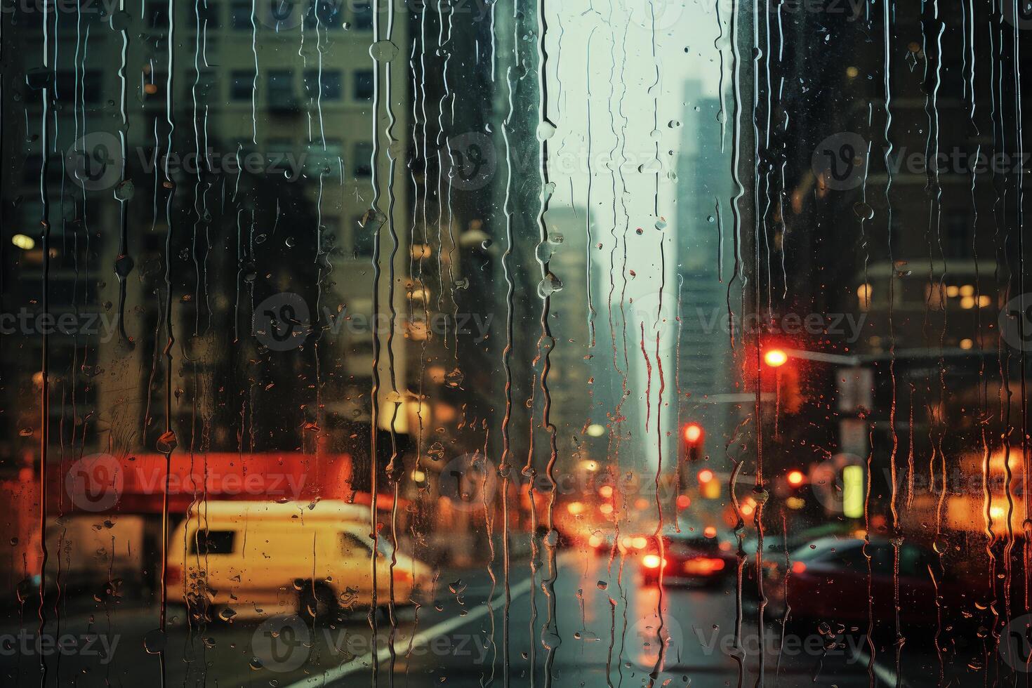 ai generado nostálgico lluvioso ventana otoño ciudad. generar ai foto